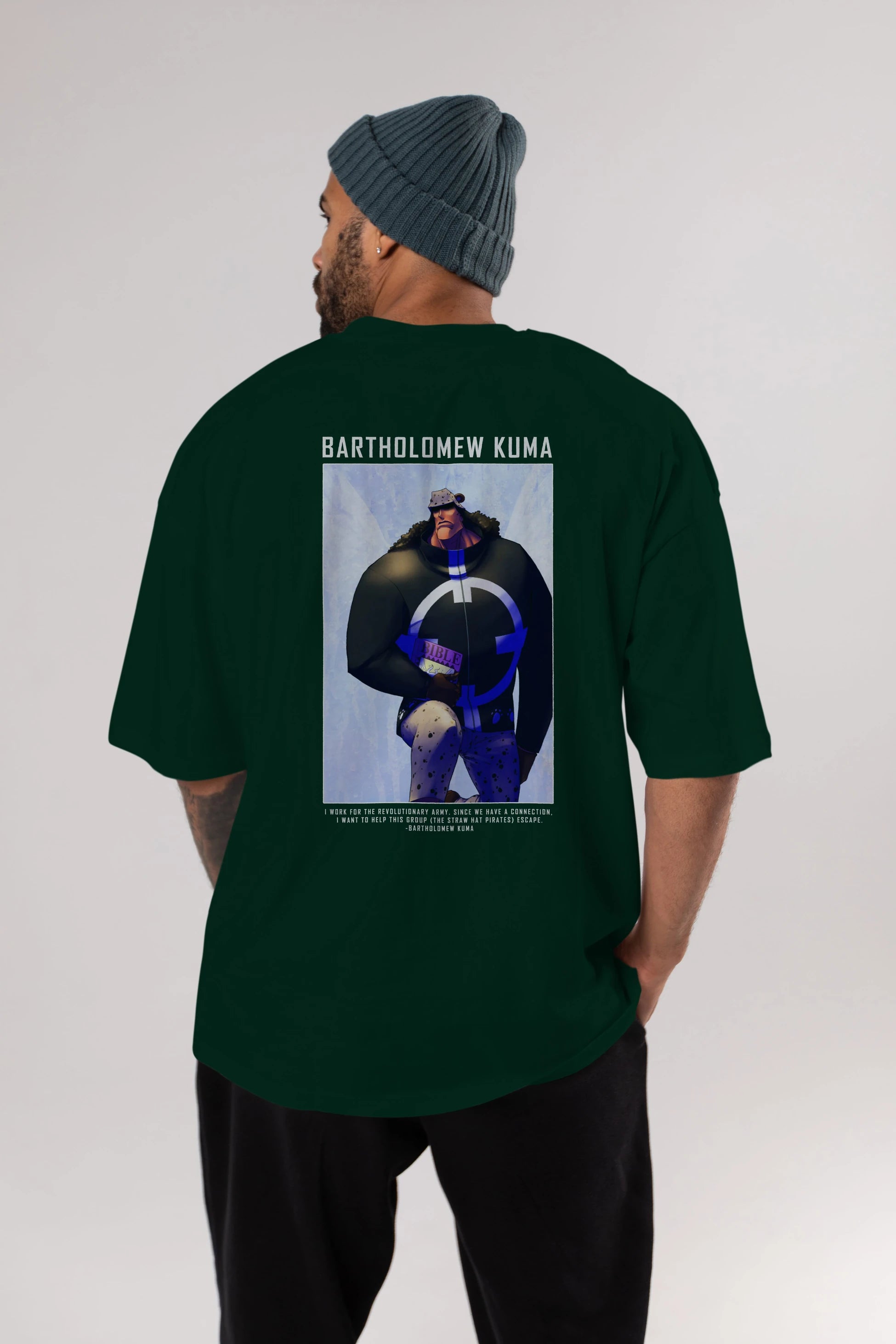 Bartholomew Kuma Anime Arka Baskılı Oversize t-shirt Erkek Kadın Unisex %100 pamuk tişort