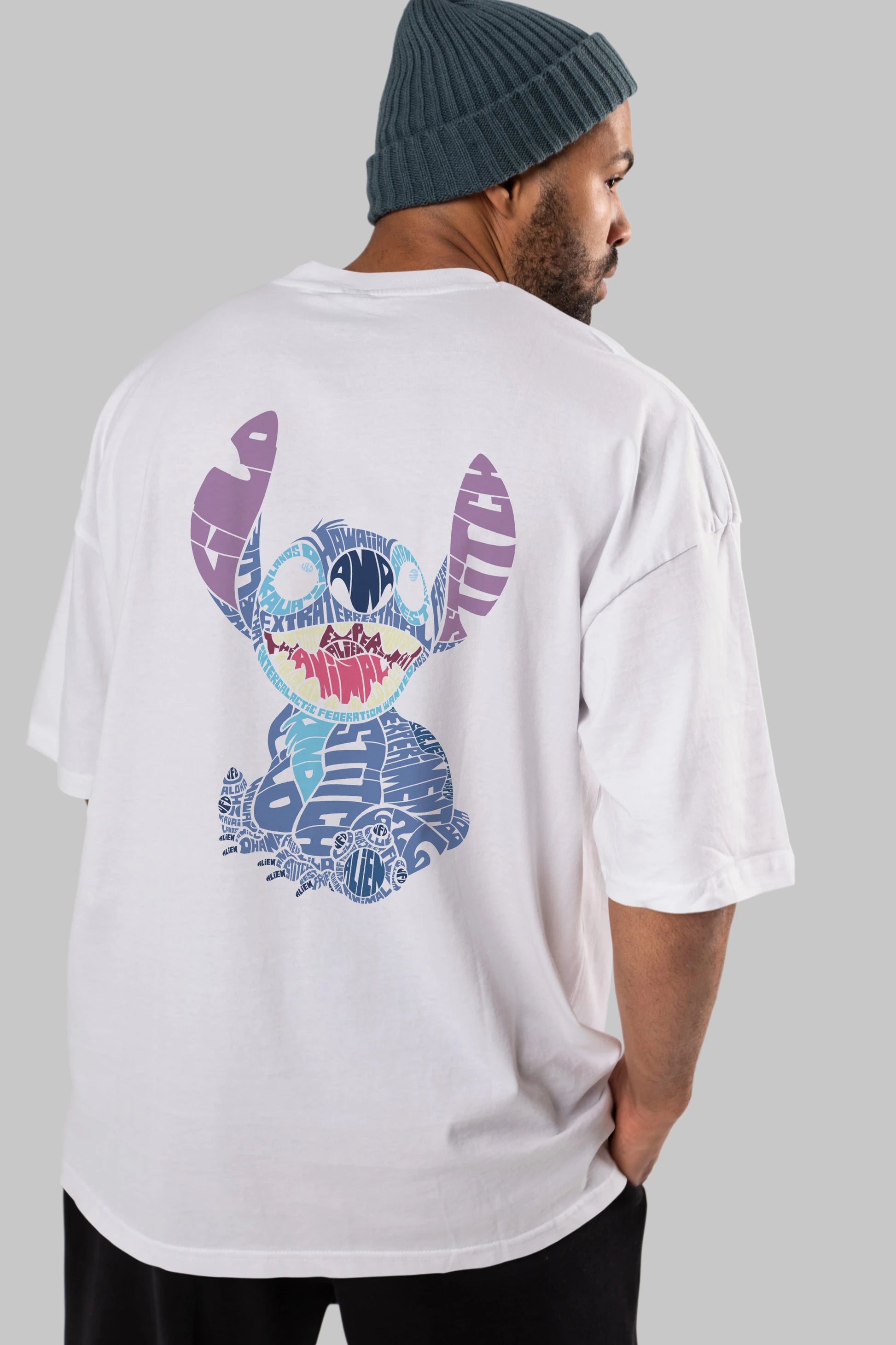 Stitch Arka Baskılı Oversize t-shirt %100 pamuk Erkek Kadın Unisex