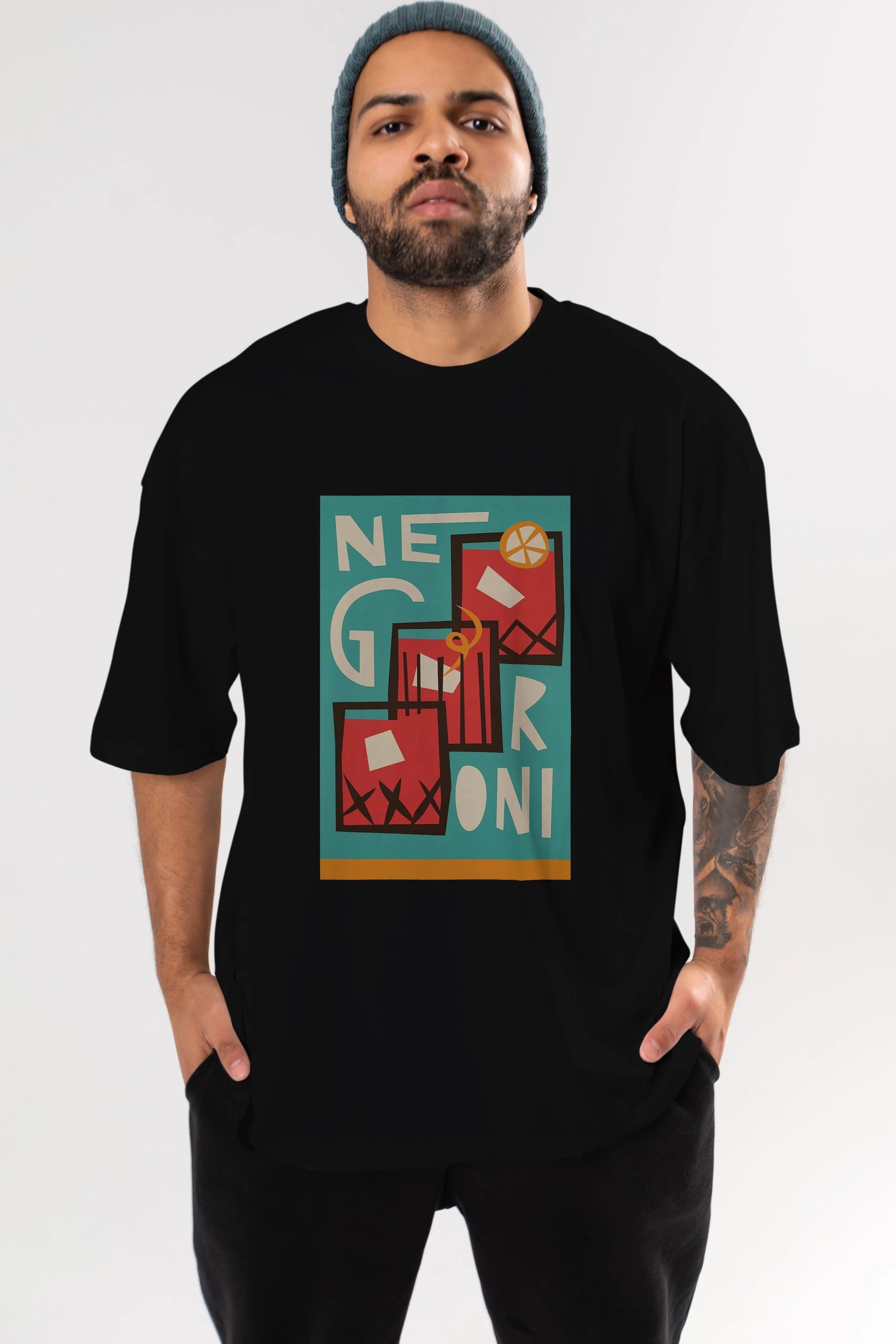 Negroni 3 Ön Baskılı Oversize t-shirt Erkek Kadın Unisex %100 Pamuk Bisiklet Yaka tişort