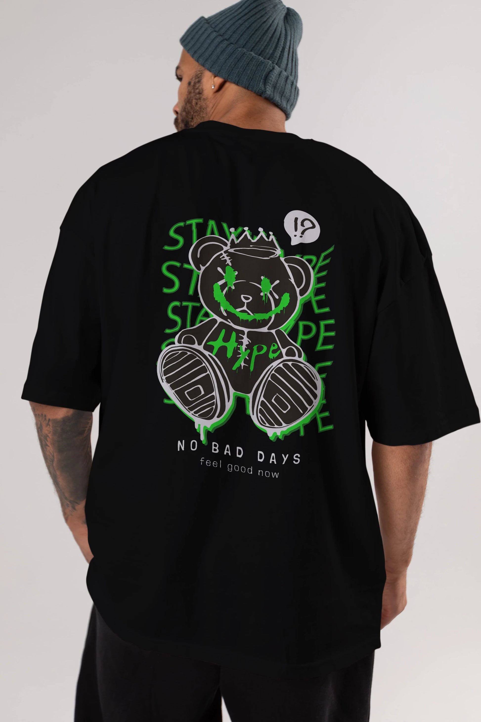 Stay Hype Bear Arka Baskılı Oversize t-shirt Erkek Kadın Unisex
