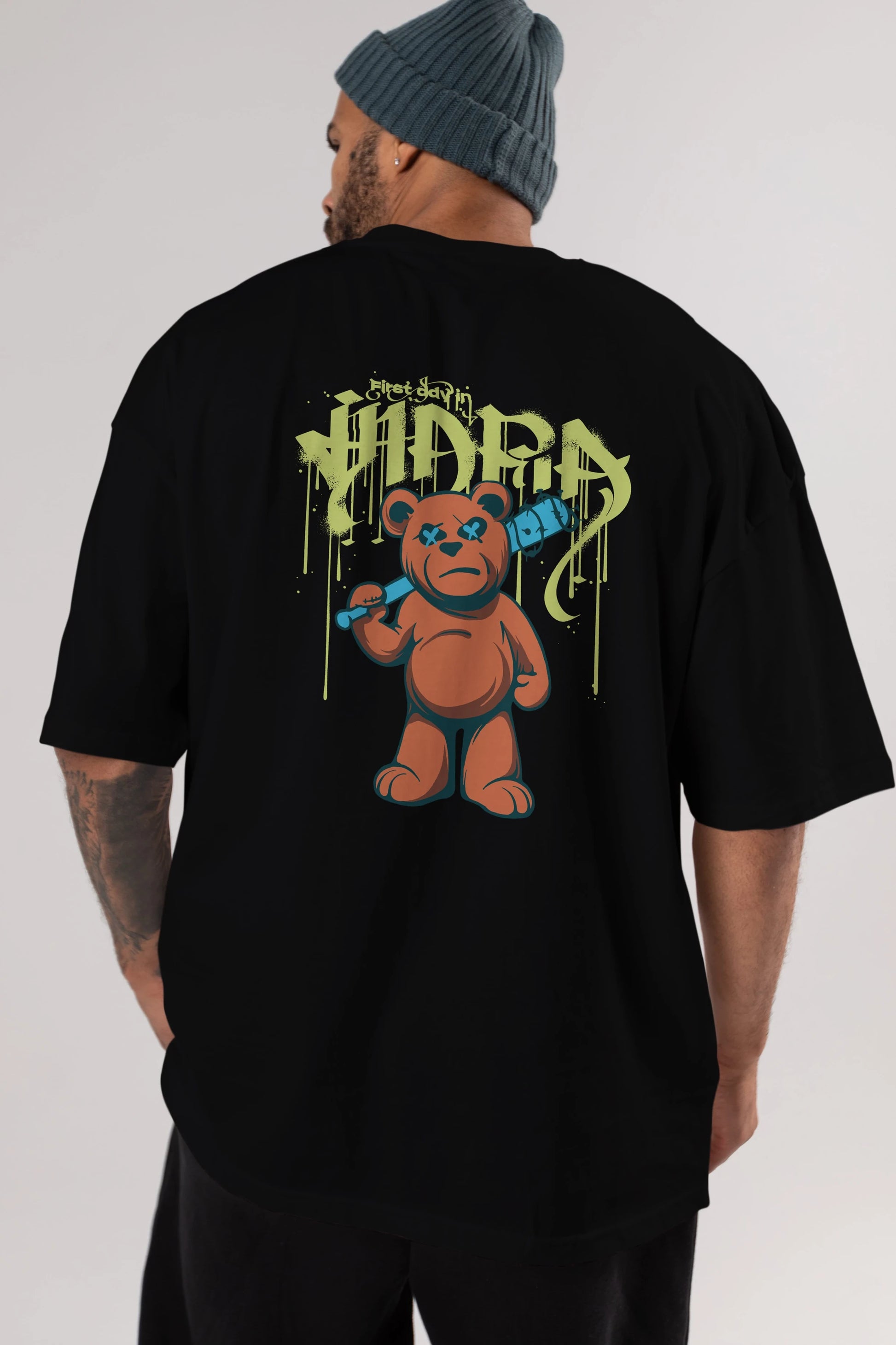 Hidra Bear Arka Baskılı Oversize t-shirt Erkek Kadın Unisex