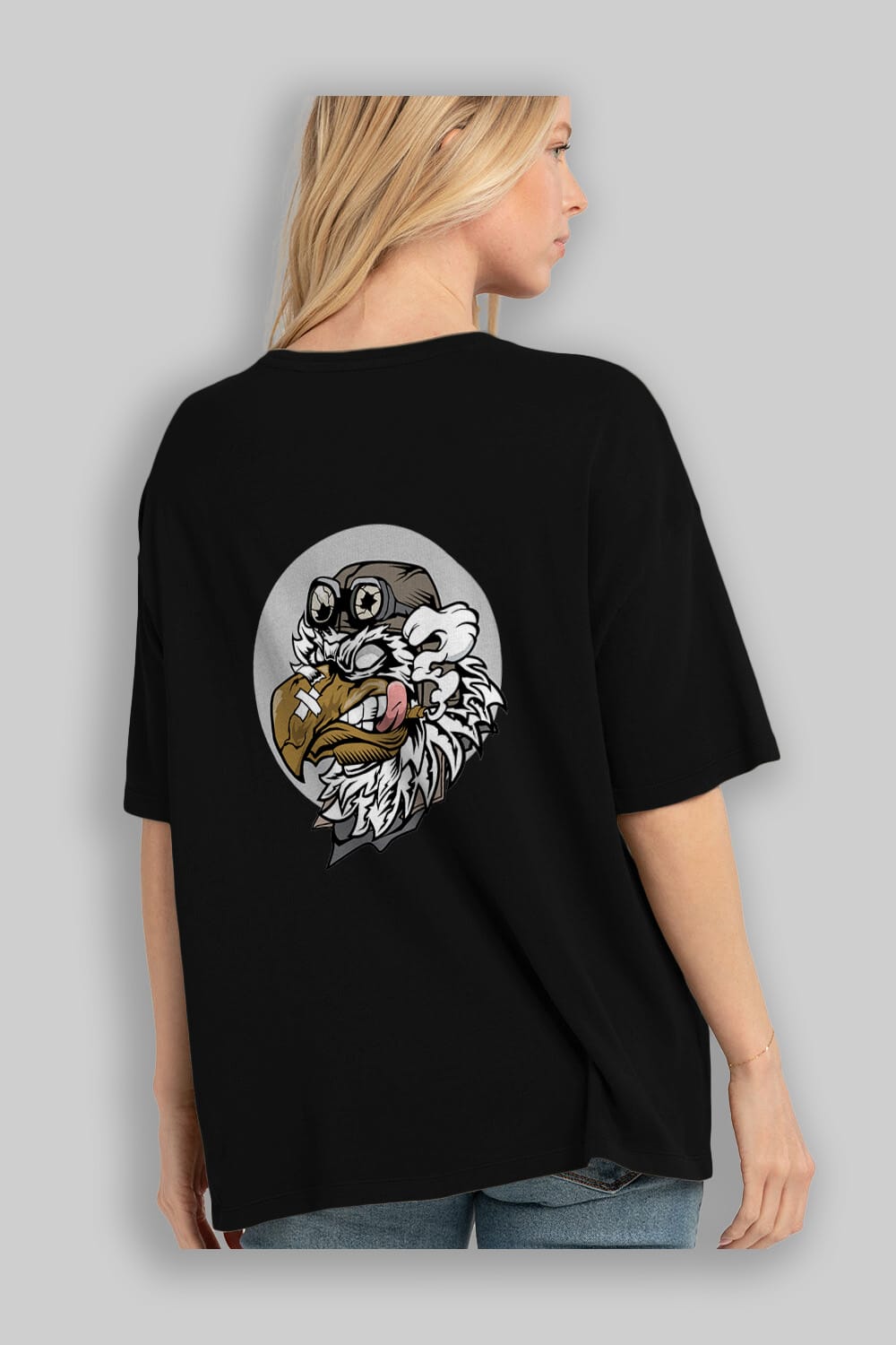 Bird Pilot Arka Baskılı Oversize t-shirt Erkek Kadın Unisex %100 Pamuk tişort