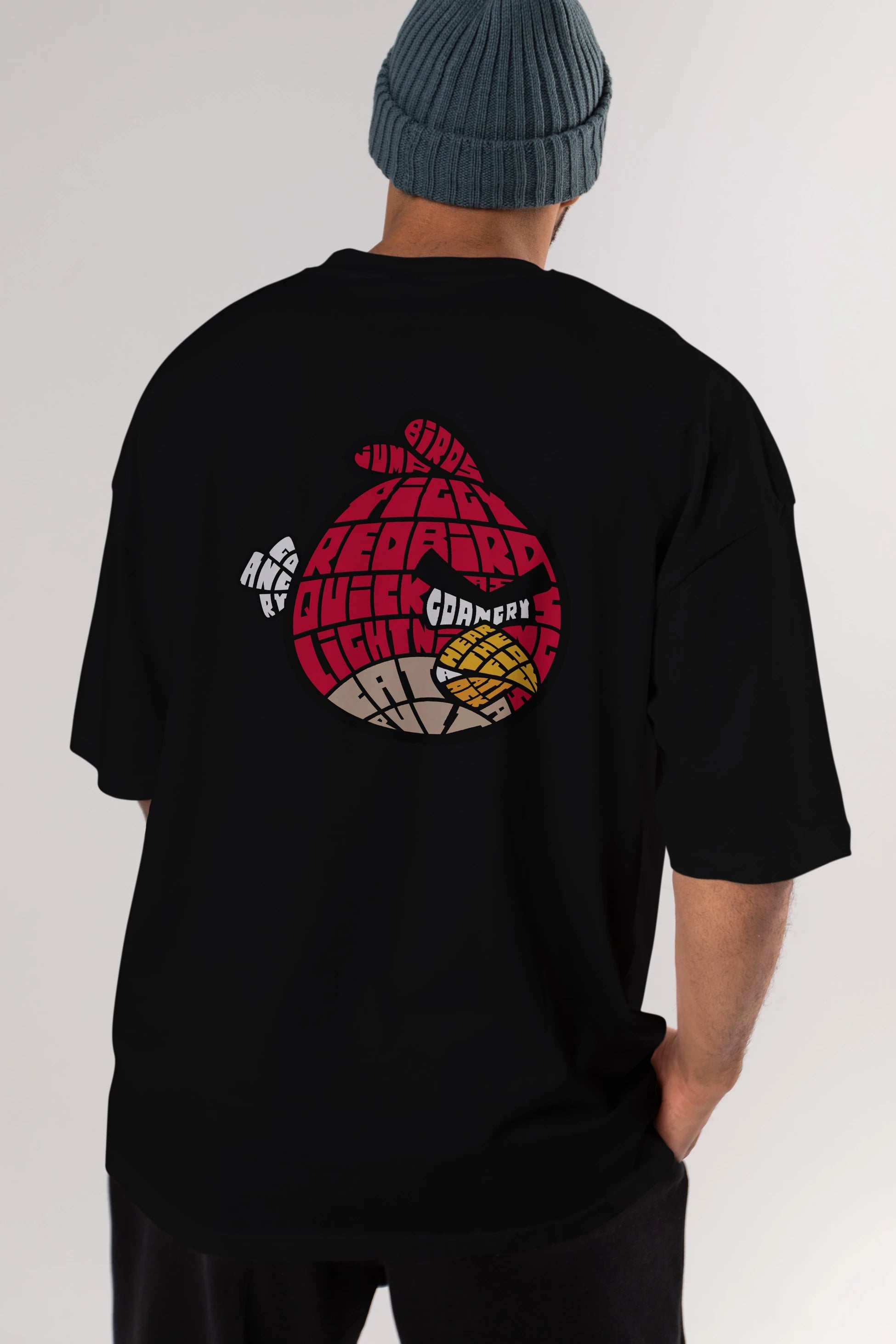 Bird With Anger Arka Baskılı Oversize t-shirt %100 pamuk Erkek Kadın Unisex
