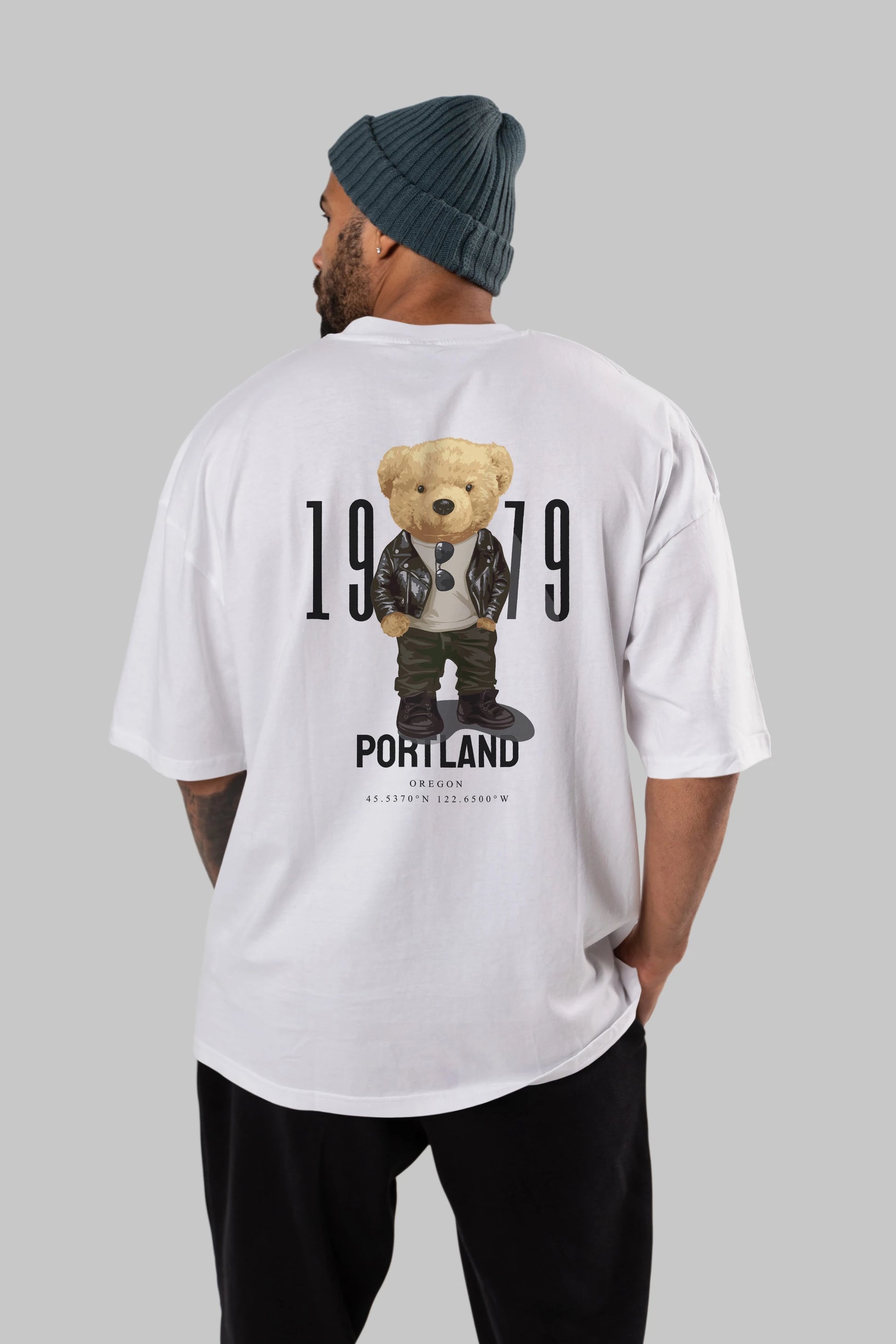 Teddy Bear Portland Arka Baskılı Oversize t-shirt Erkek Kadın Unisex %100 Pamuk