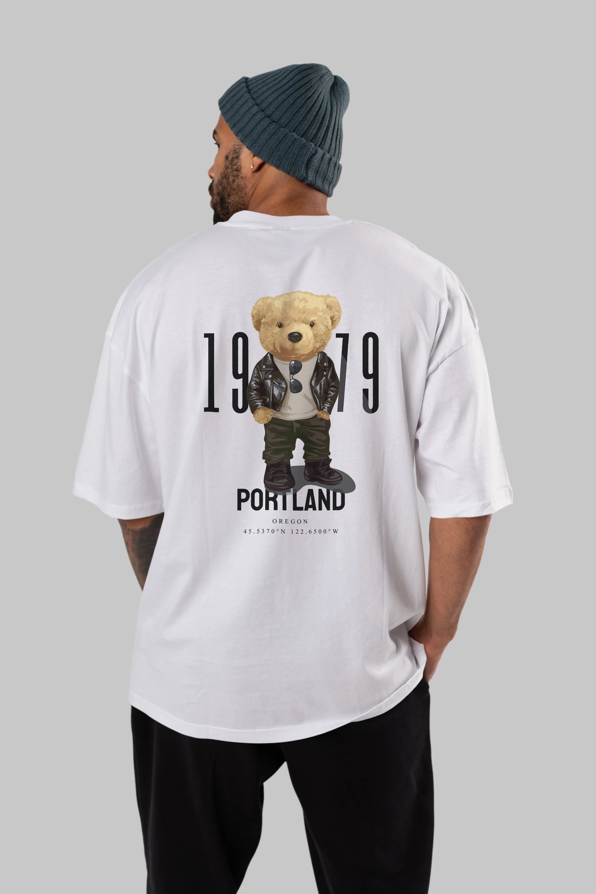 Teddy Bear Portland Arka Baskılı Oversize t-shirt Erkek Kadın Unisex %100 Pamuk
