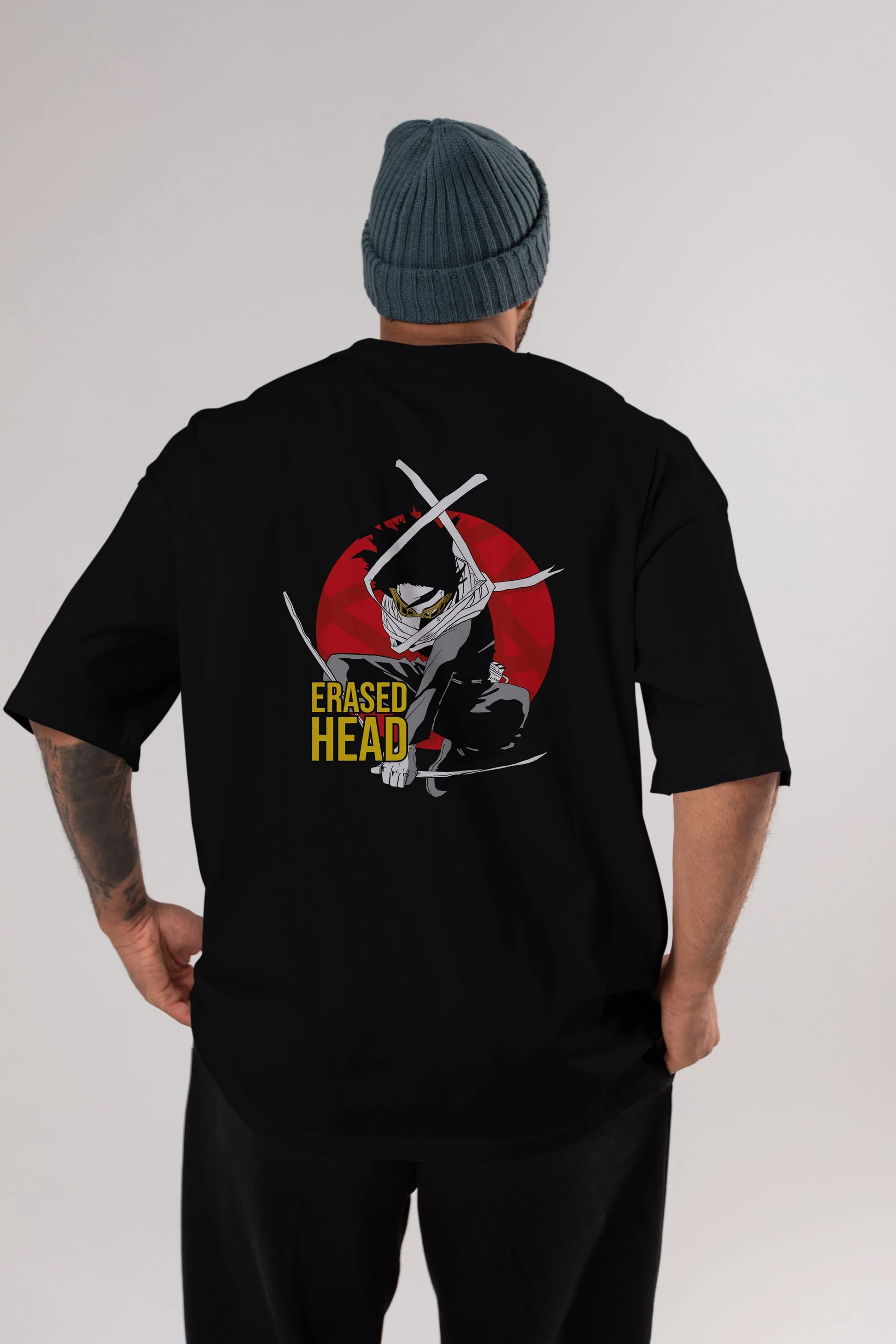 Erased Head Anime Arka Baskılı Oversize t-shirt Erkek Kadın Unisex