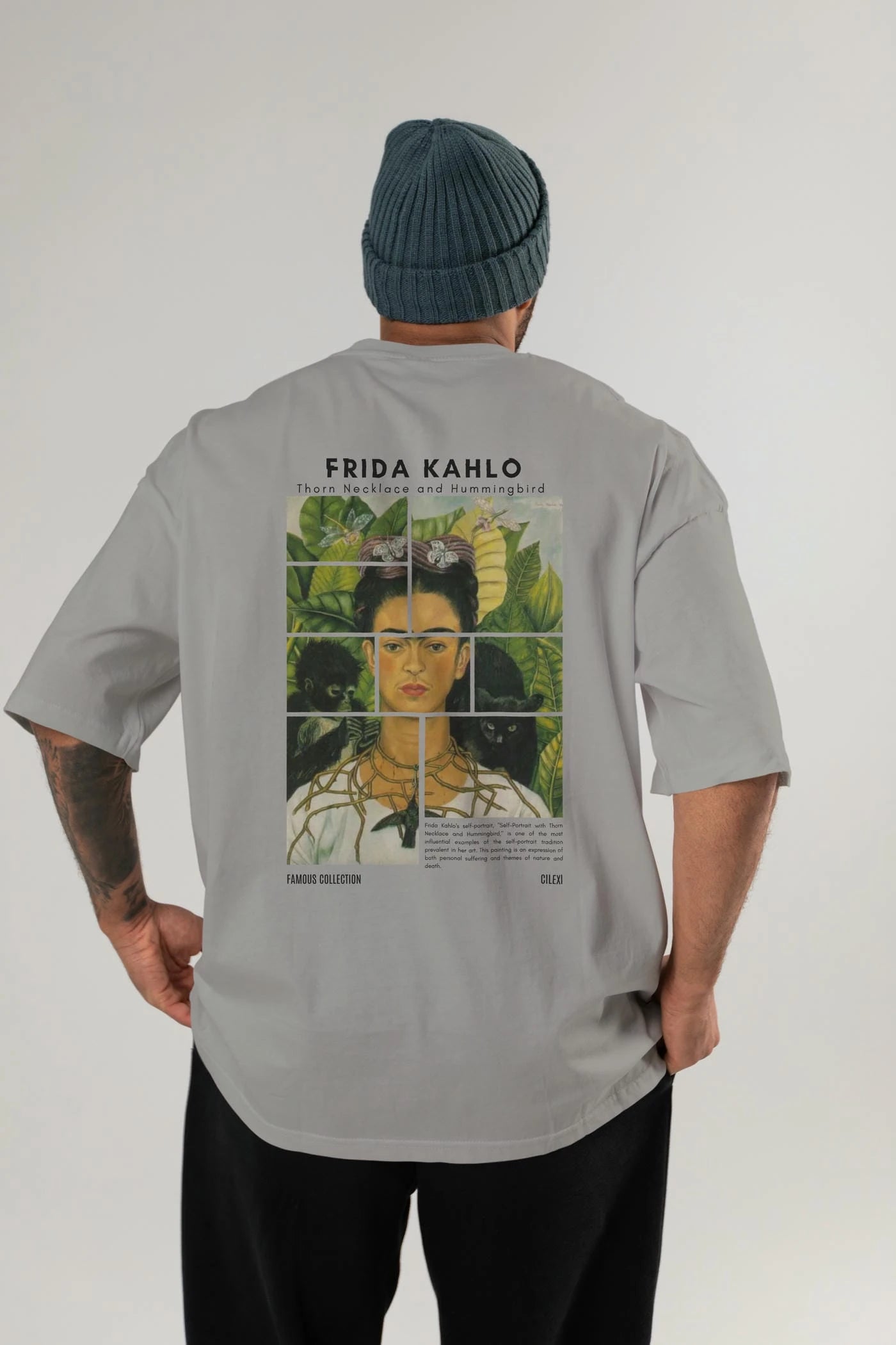 Frida Kahlo Arka Baskılı Oversize t-shirt Erkek Kadın Bisiklet Yaka Pamuk tişort