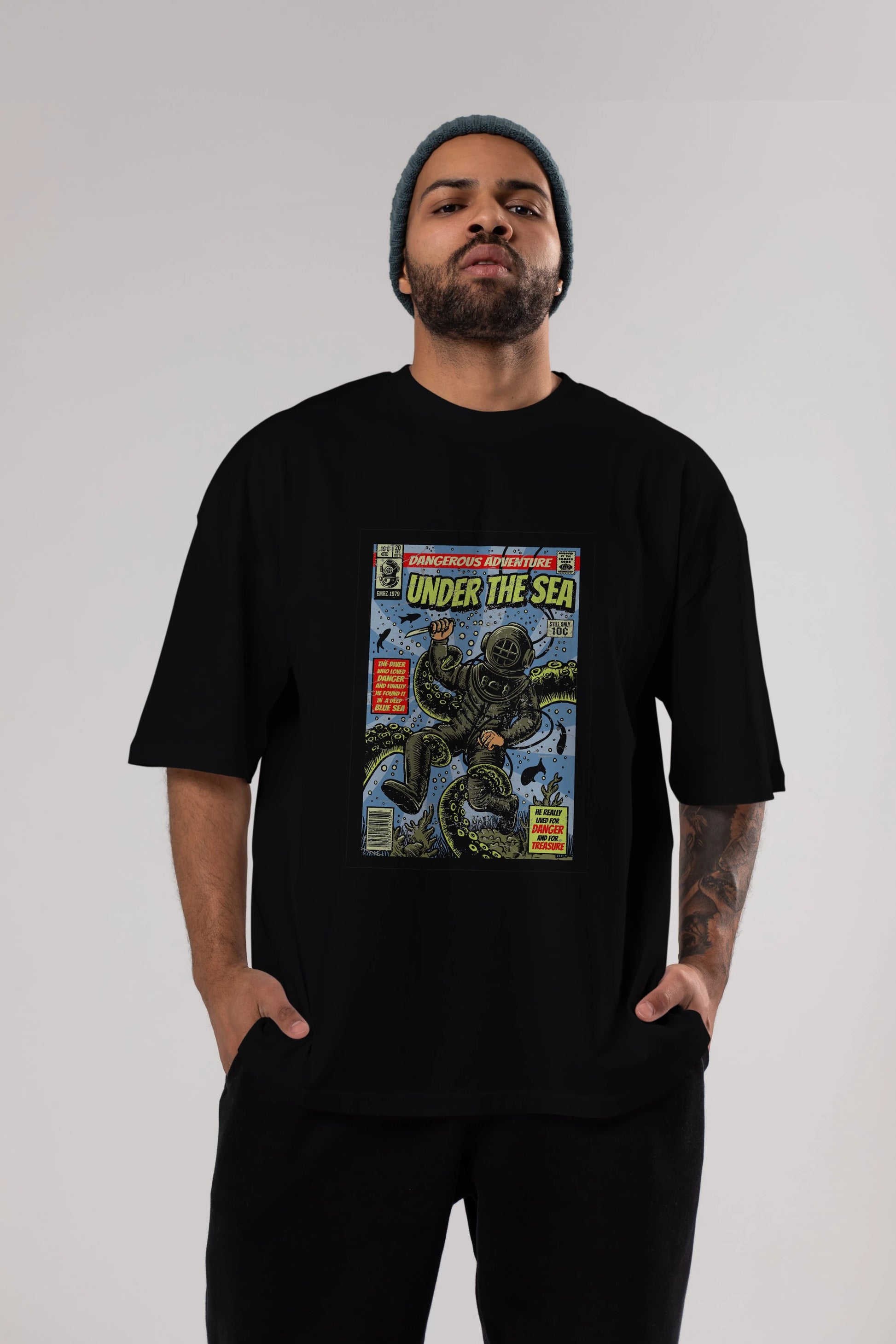 Under The Sea Ön Baskılı Oversize t-shirt Erkek Kadın Unisex %100 Pamuk tişort