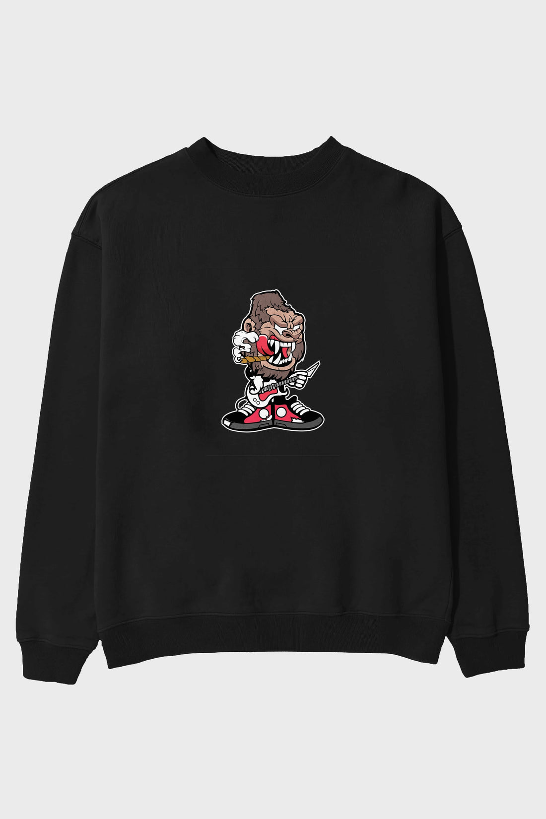 Gorilla Rock Star Ön Baskılı Oversize Sweatshirt Erkek Kadın Unisex