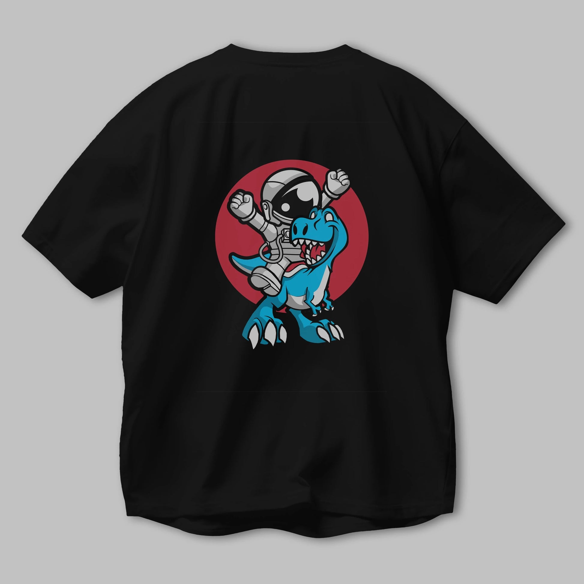 Astronaut Dino Arka Baskılı Oversize t-shirt Erkek Kadın Unisex %100 Pamuk tişort