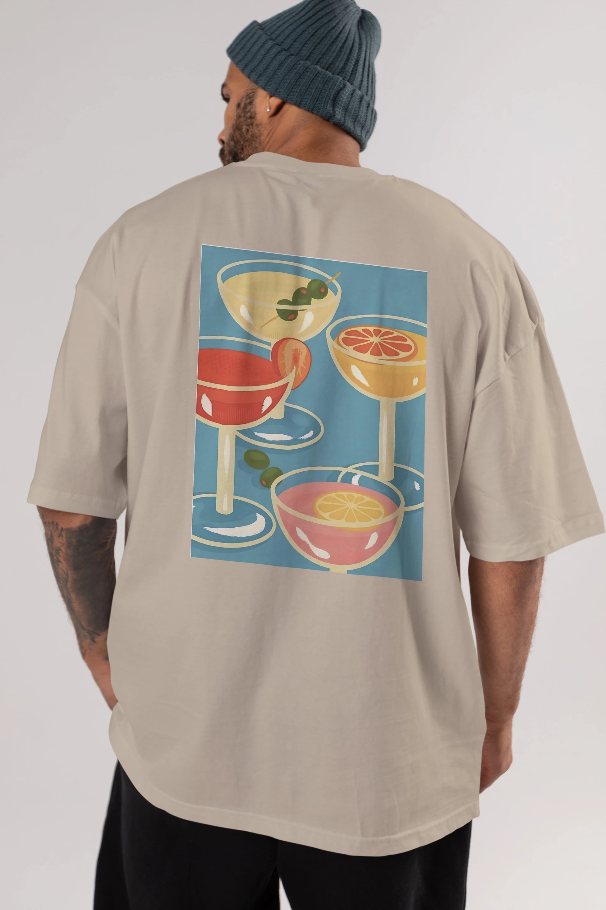 Cocktails Arka Baskılı Oversize t-shirt Erkek Kadın Unisex %100 Pamuk Bisiklet Yaka tişort