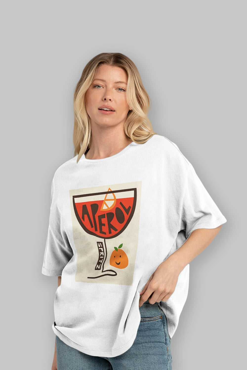 Aperol Spritz 9 Ön Baskılı Oversize t-shirt Erkek Kadın Unisex %100 Pamuk Bisiklet Yaka tişort