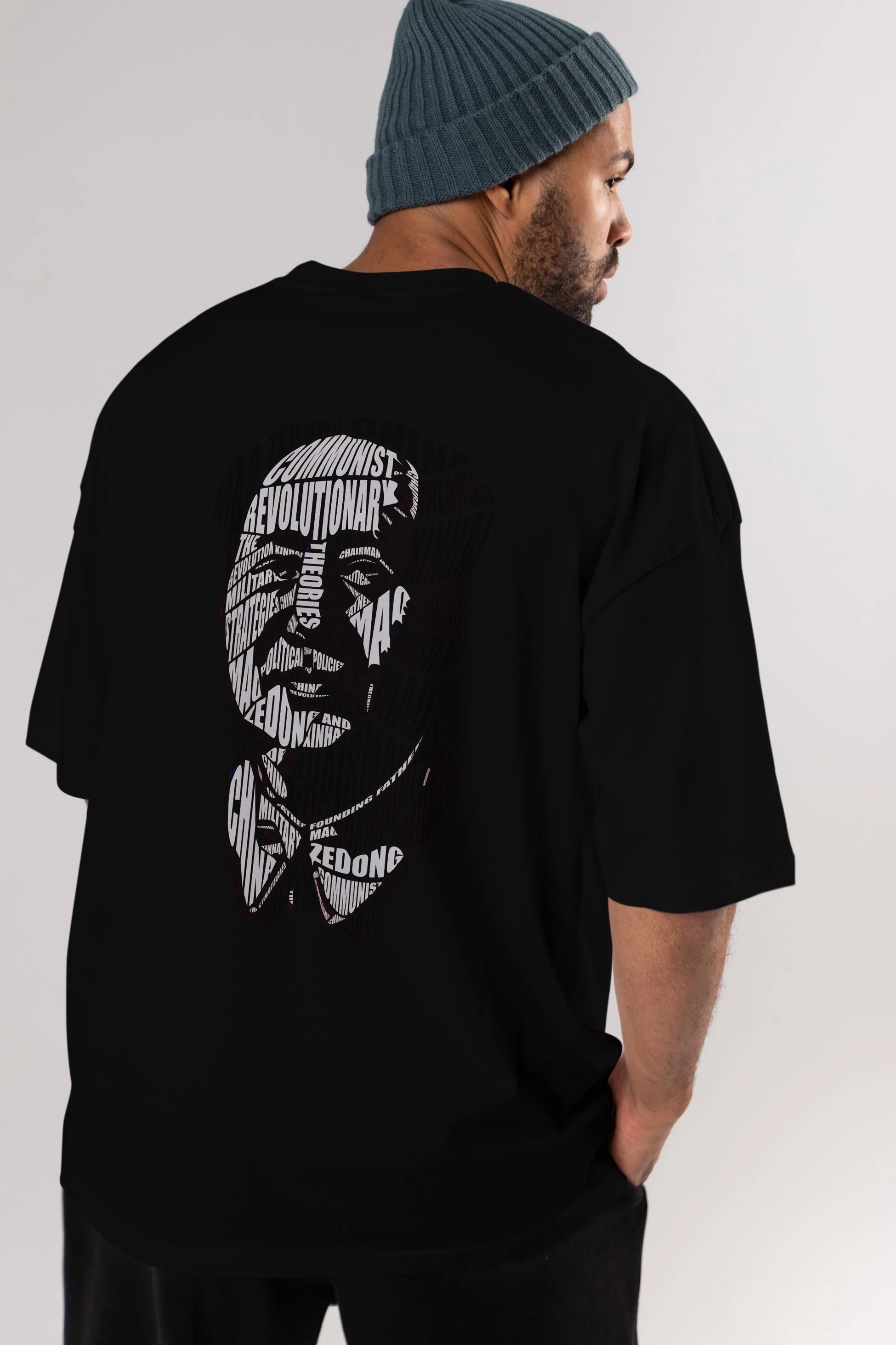 Mao Zedong Calligram Arka Baskılı Oversize t-shirt %100 pamuk Erkek Kadın Unisex