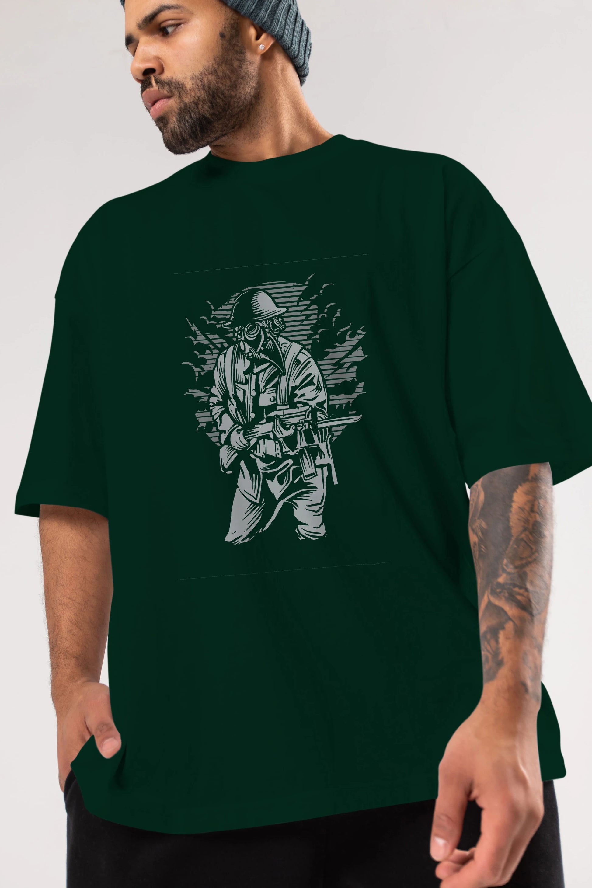 Steampunk Style Soldier Ön Baskılı Oversize t-shirt Erkek Kadın Unisex %100 Pamuk tişort