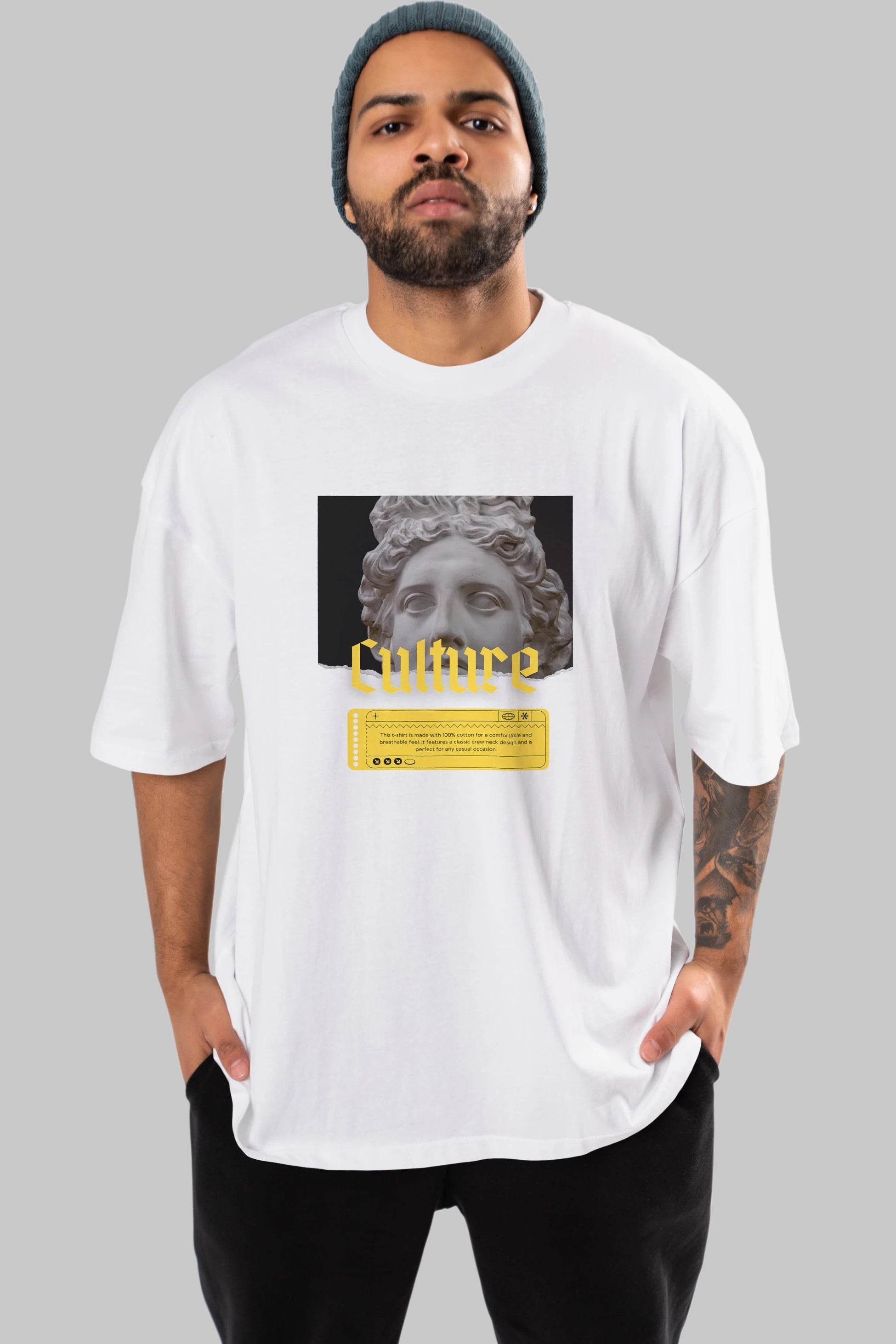 Culture Yazılı Ön Baskılı Oversize t-shirt Erkek Kadın Unisex