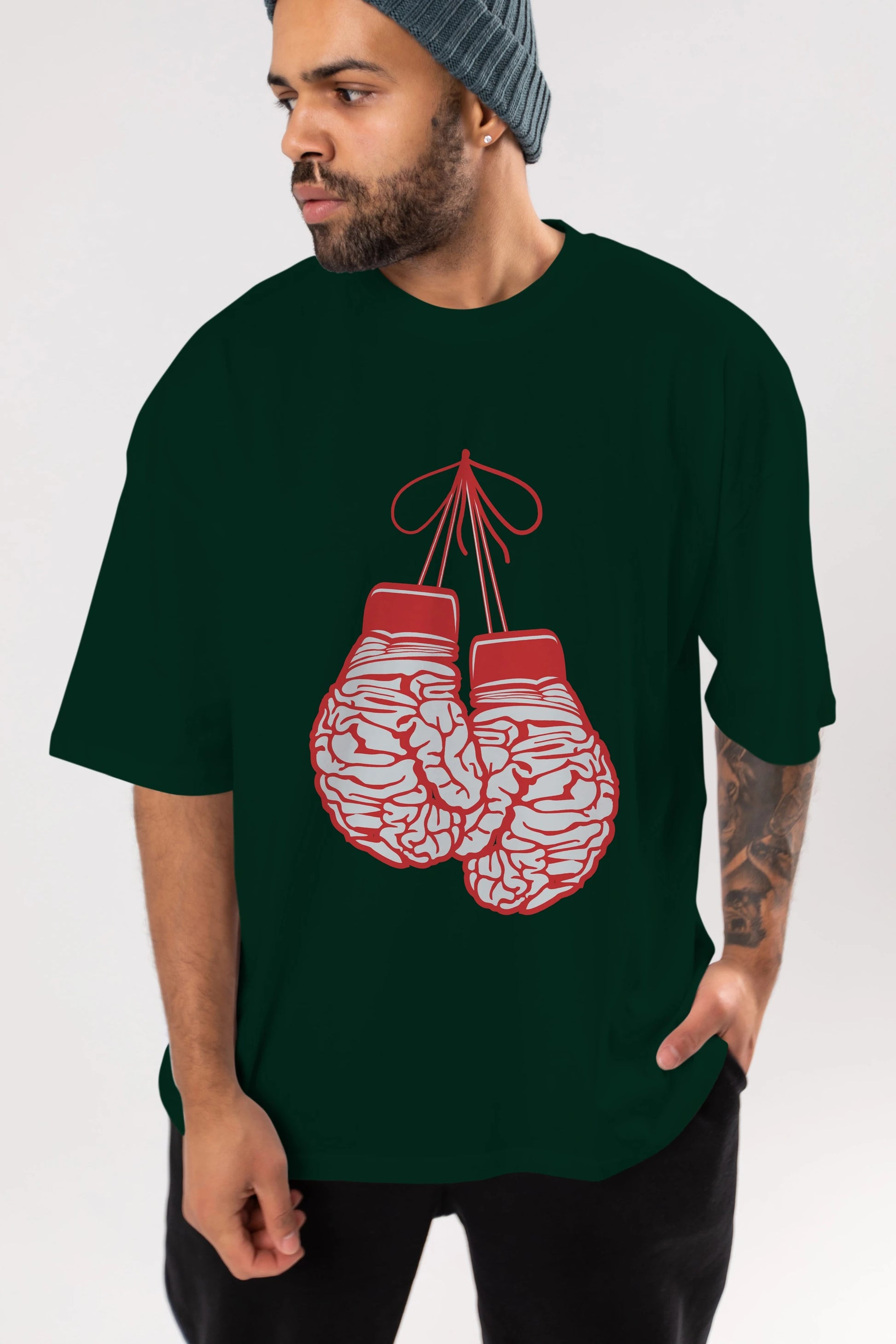 Brain Gloves Ön Baskılı Oversize t-shirt %100 pamuk Erkek Kadın Unisex
