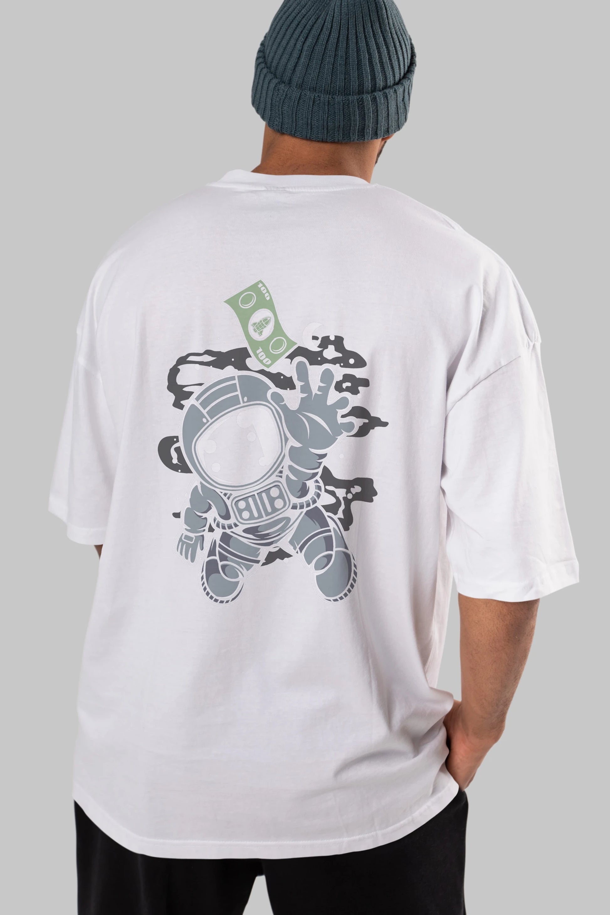 Astronaut Dollar Arka Baskılı Oversize t-shirt Erkek Kadın Unisex