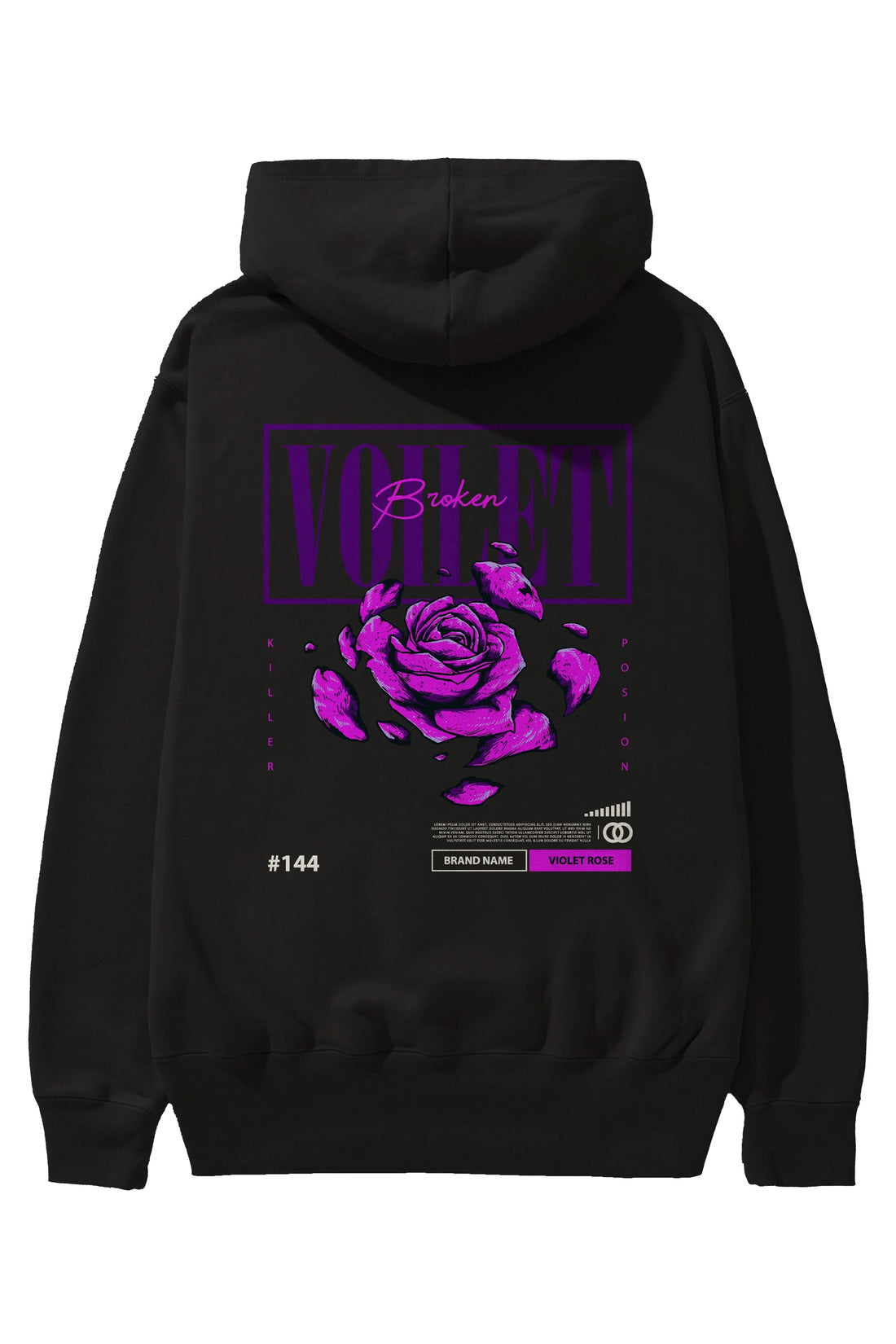 Voilet Broken Arka Baskılı Hoodie Oversize Kapüşonlu Sweatshirt Erkek Kadın Unisex