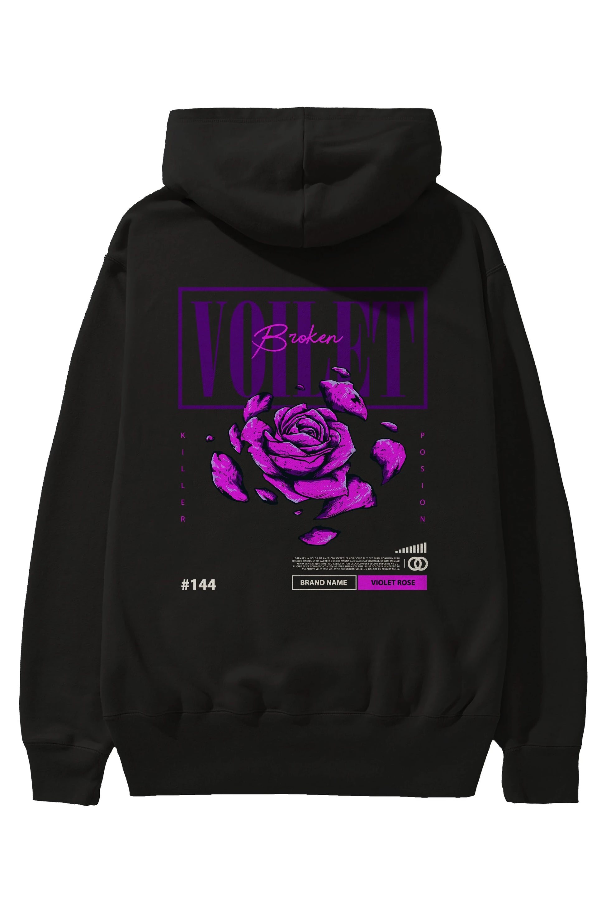 Voilet Broken Arka Baskılı Hoodie Oversize Kapüşonlu Sweatshirt Erkek Kadın Unisex