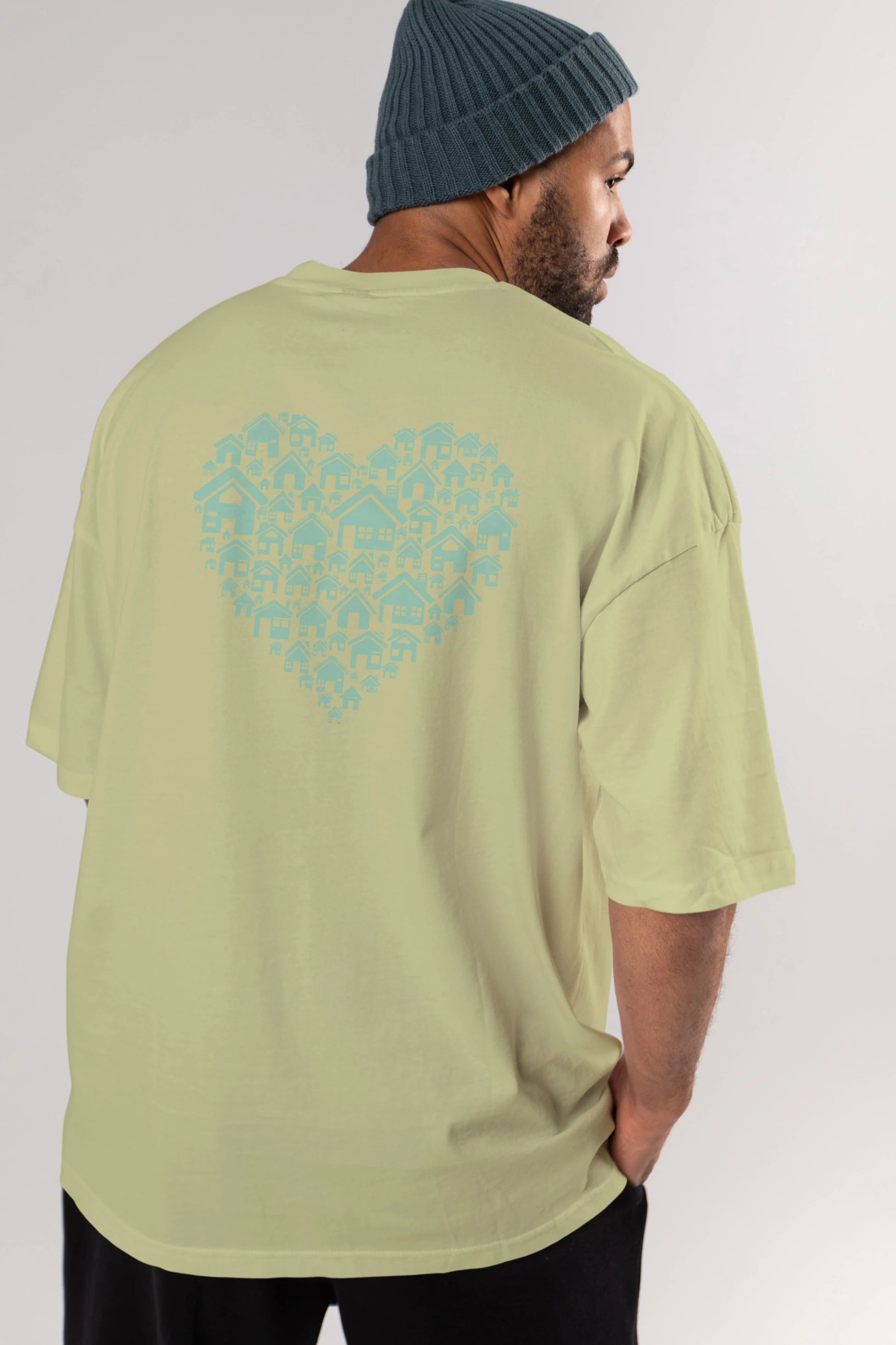 Home Heart Arka Baskılı Oversize t-shirt %100 pamuk Erkek Kadın Unisex