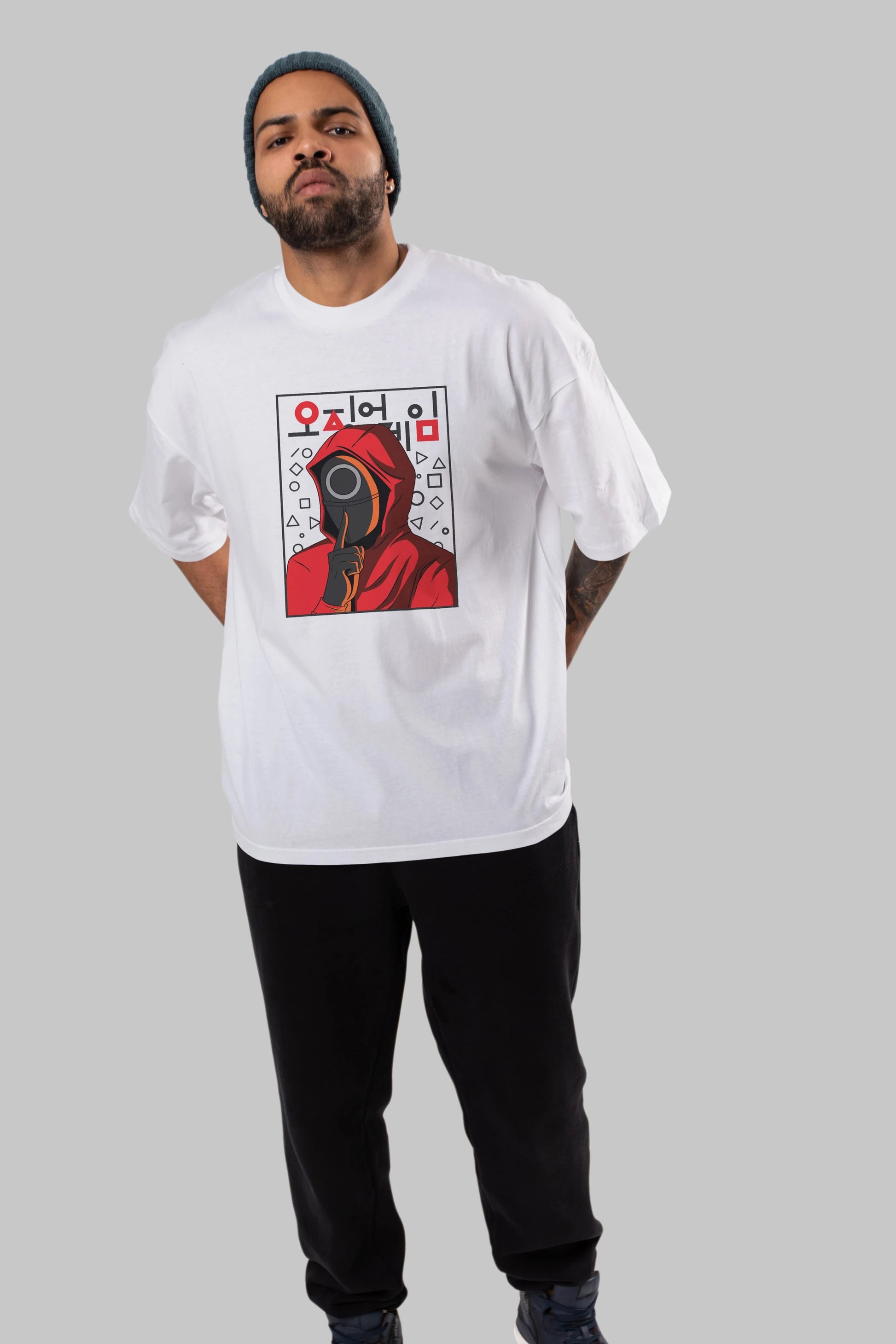 Squid Game (5) Ön Baskılı Oversize t-shirt Erkek Kadın Unisex %100 Pamuk Bisiklet Yaka tişort