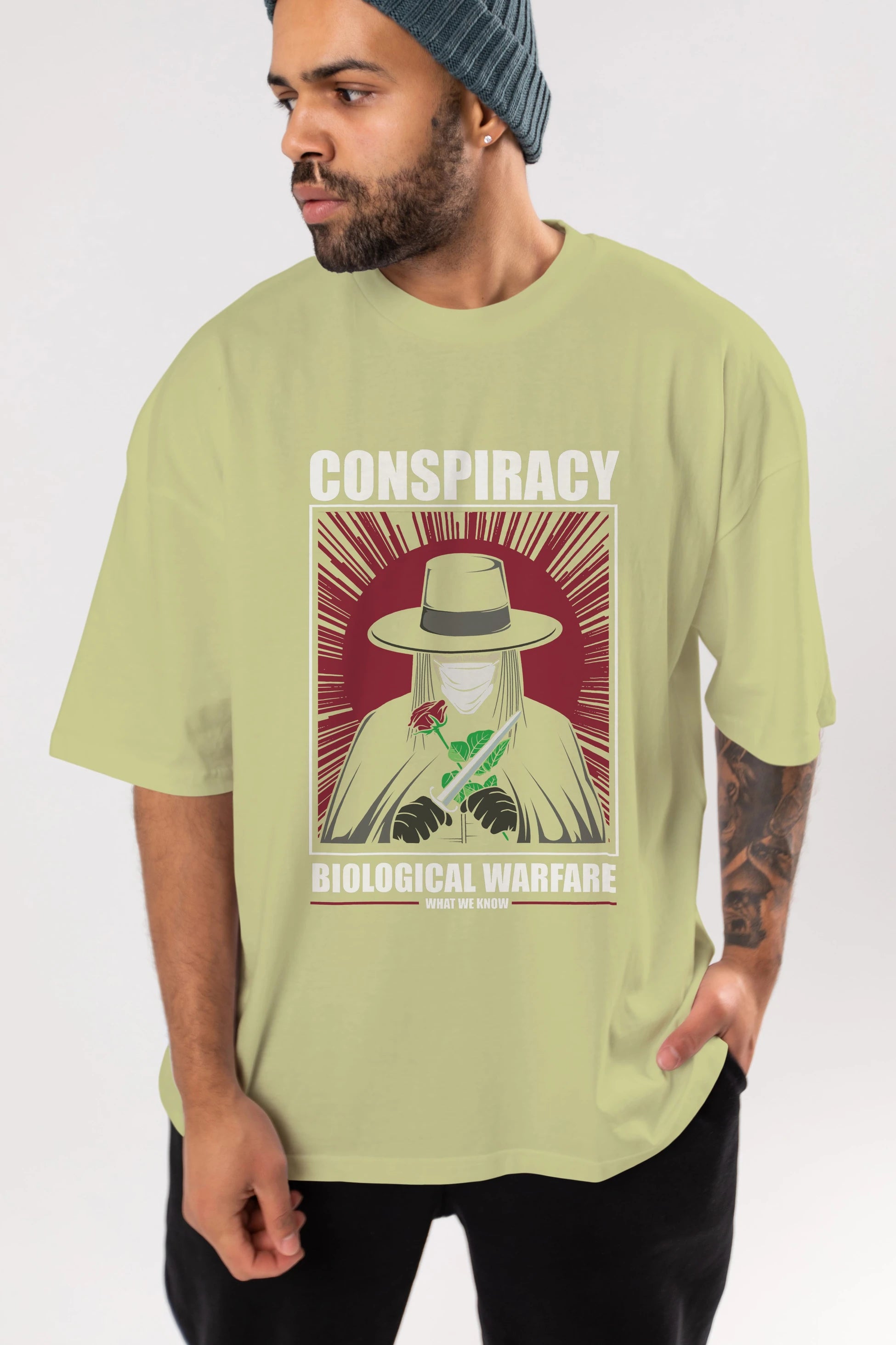 Vendetta Masker Ön Baskılı Oversize t-shirt Erkek Kadın Unisex %100 Pamuk tişort