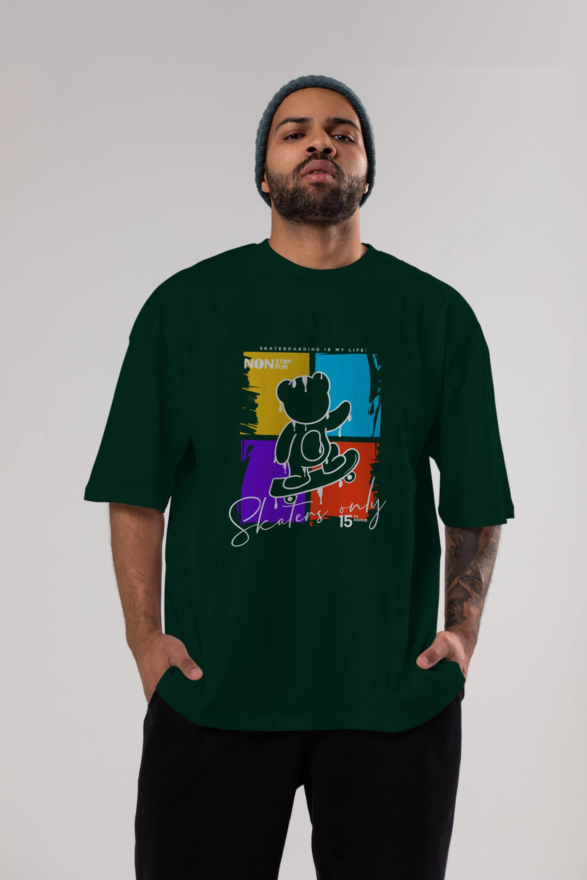Skaters Only Bear Ön Baskılı Oversize t-shirt Erkek Kadın Unisex