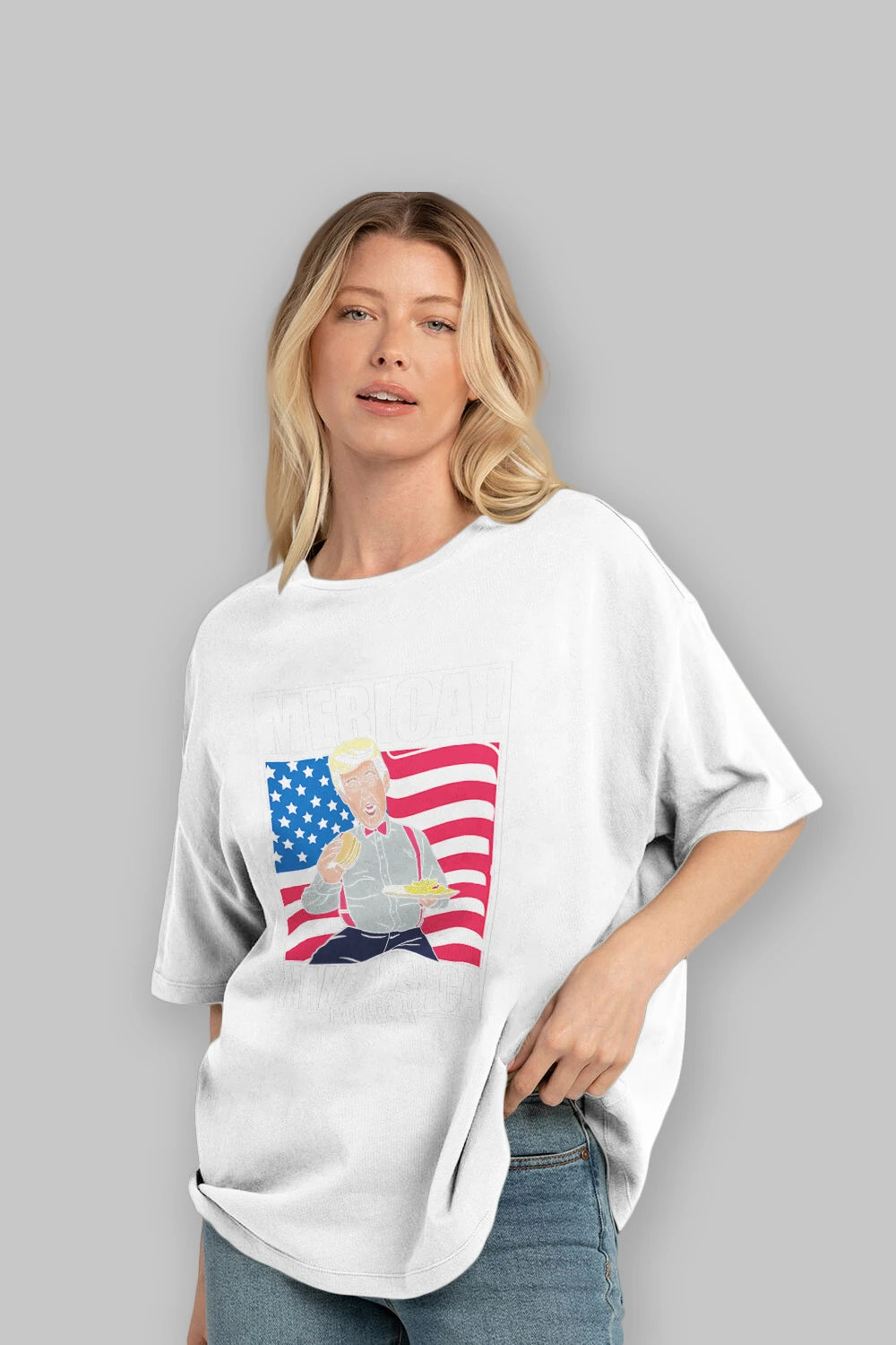 Trump Burger Ön Baskılı Oversize t-shirt Erkek Kadın Unisex %100 Pamuk tişort