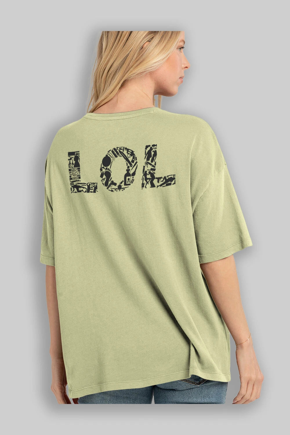 LOL Arka Baskılı Oversize t-shirt %100 pamuk Erkek Kadın Unisex