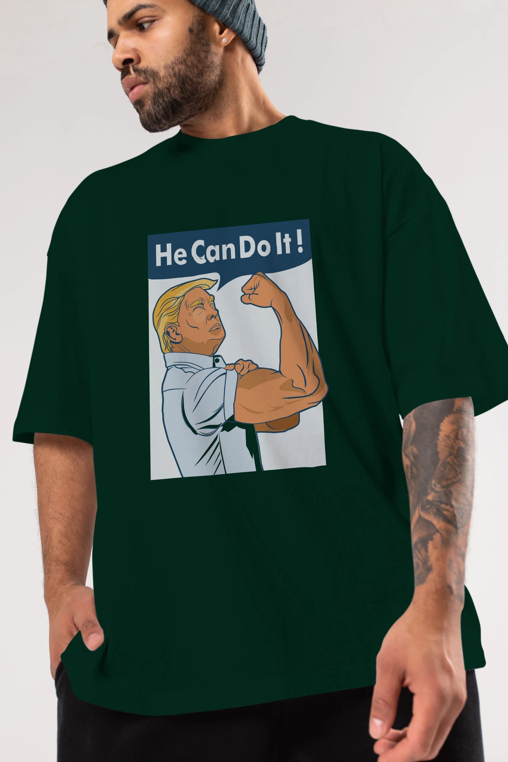 He Can Do It Trump Ön Baskılı Oversize t-shirt Erkek Kadın Unisex %100 Pamuk tişort