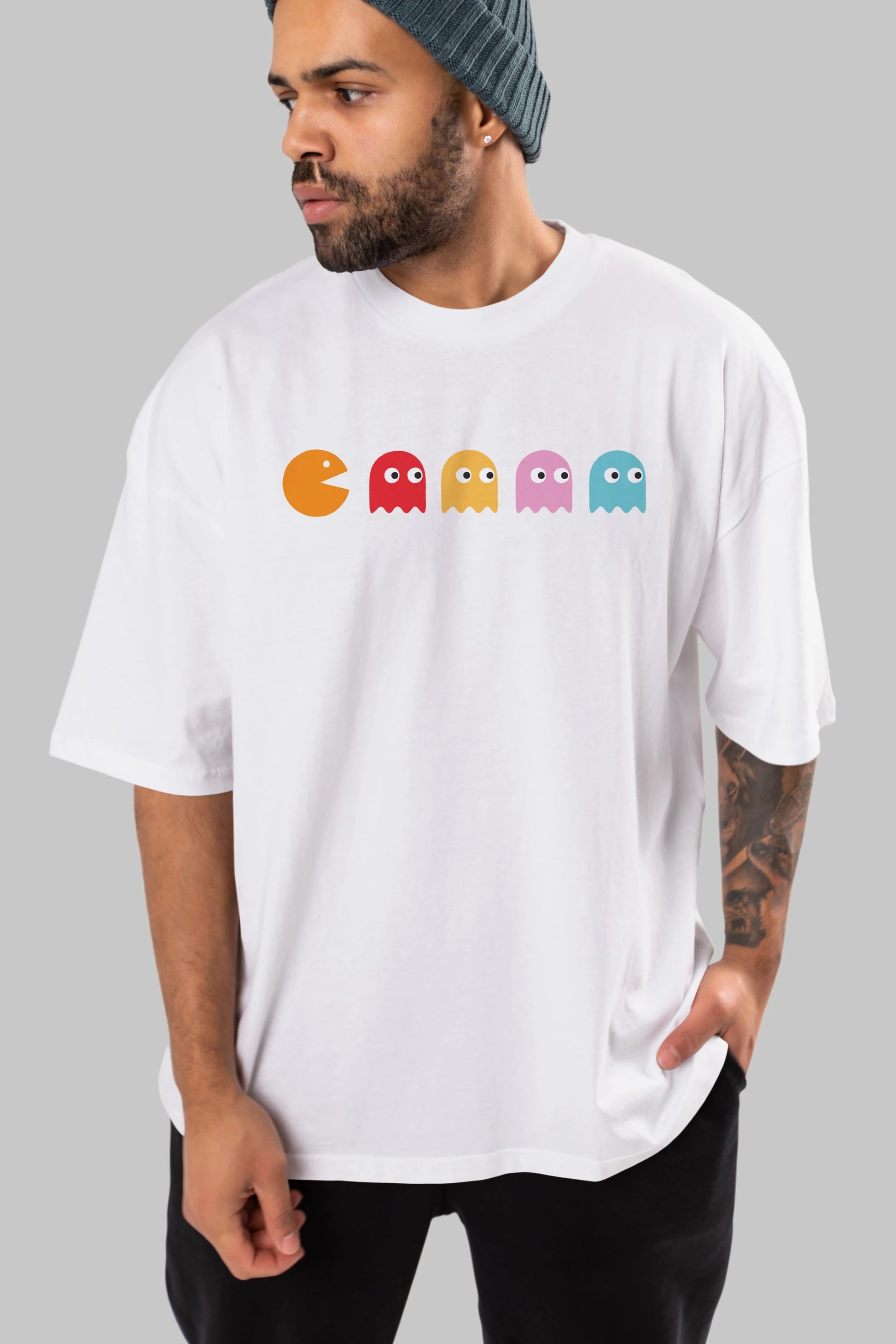 Pac-Man game Ön Baskılı Oversize t-shirt %100 pamuk Erkek Kadın Unisex