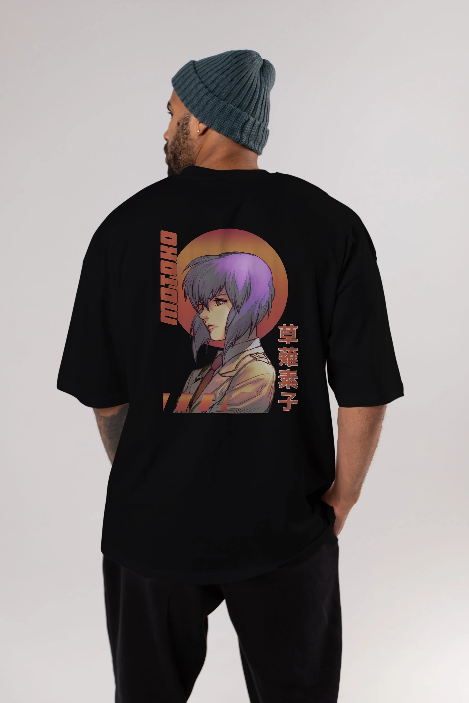 Motoko Kusanagi 10 Anime Arka Baskılı Oversize t-shirt Erkek Kadın Unisex