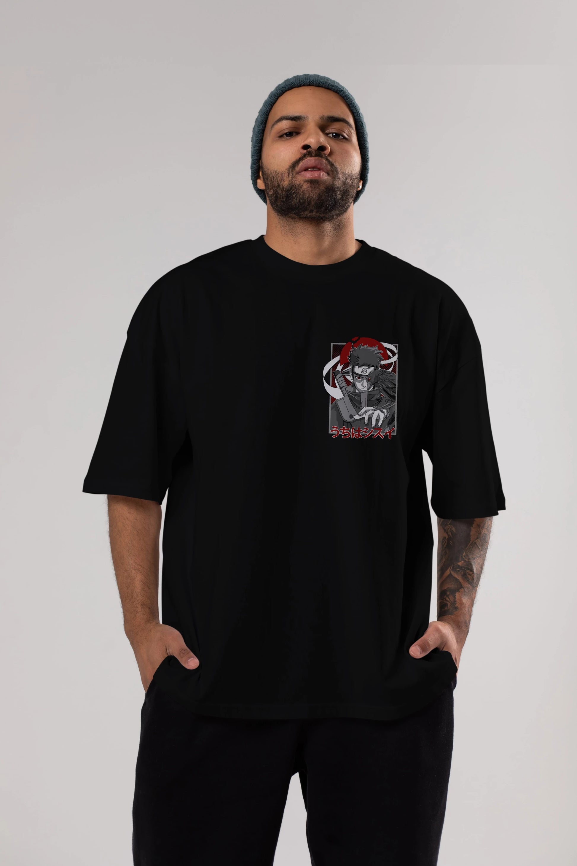 SHISUI UCHIHA NARUTO Ön Sol Baskılı Oversize t-shirt Erkek Kadın Unisex %100 Pamuk Bisiklet Yaka tişort