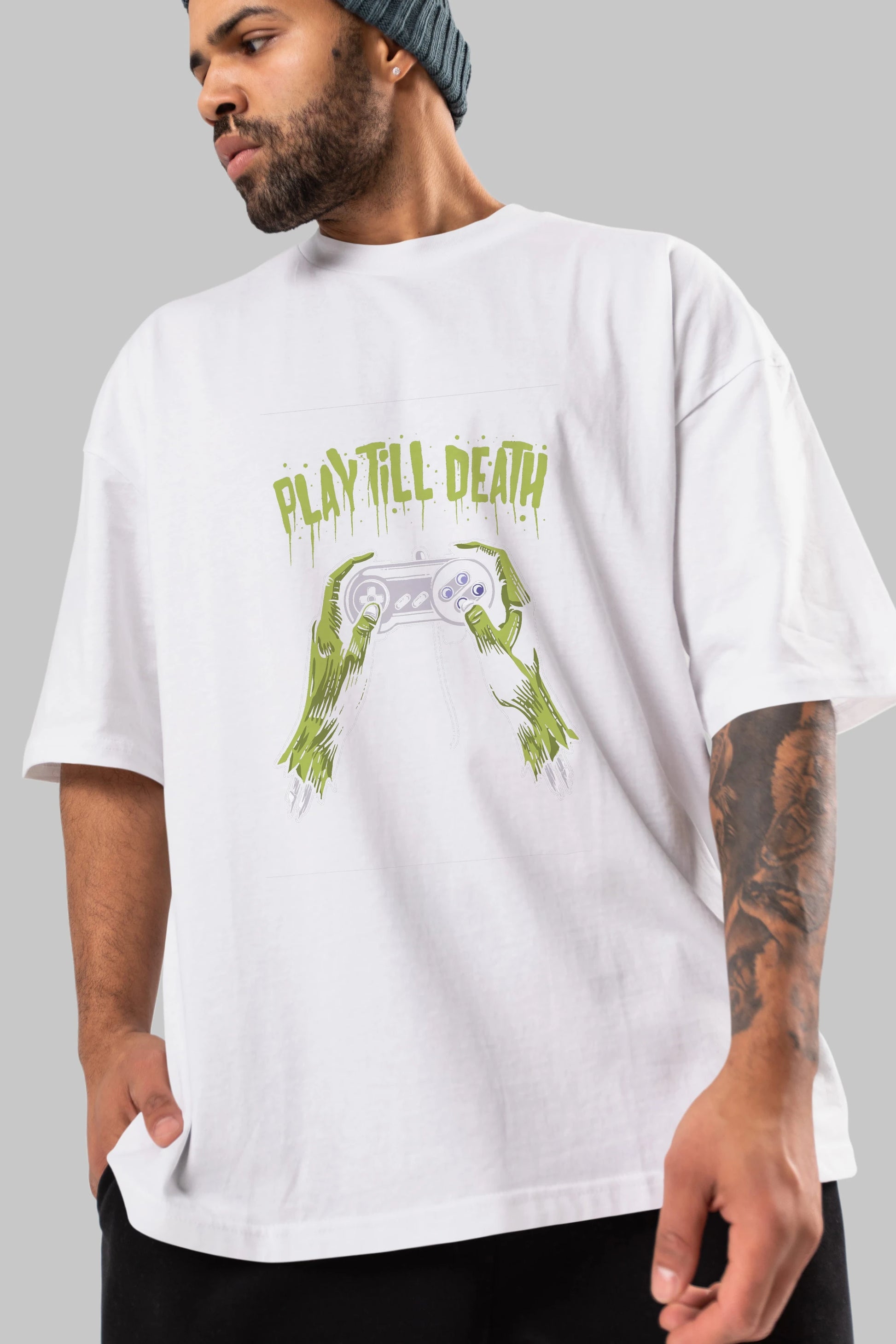 Play Till Death Ön Baskılı Oversize t-shirt Erkek Kadın Unisex %100 Pamuk tişort