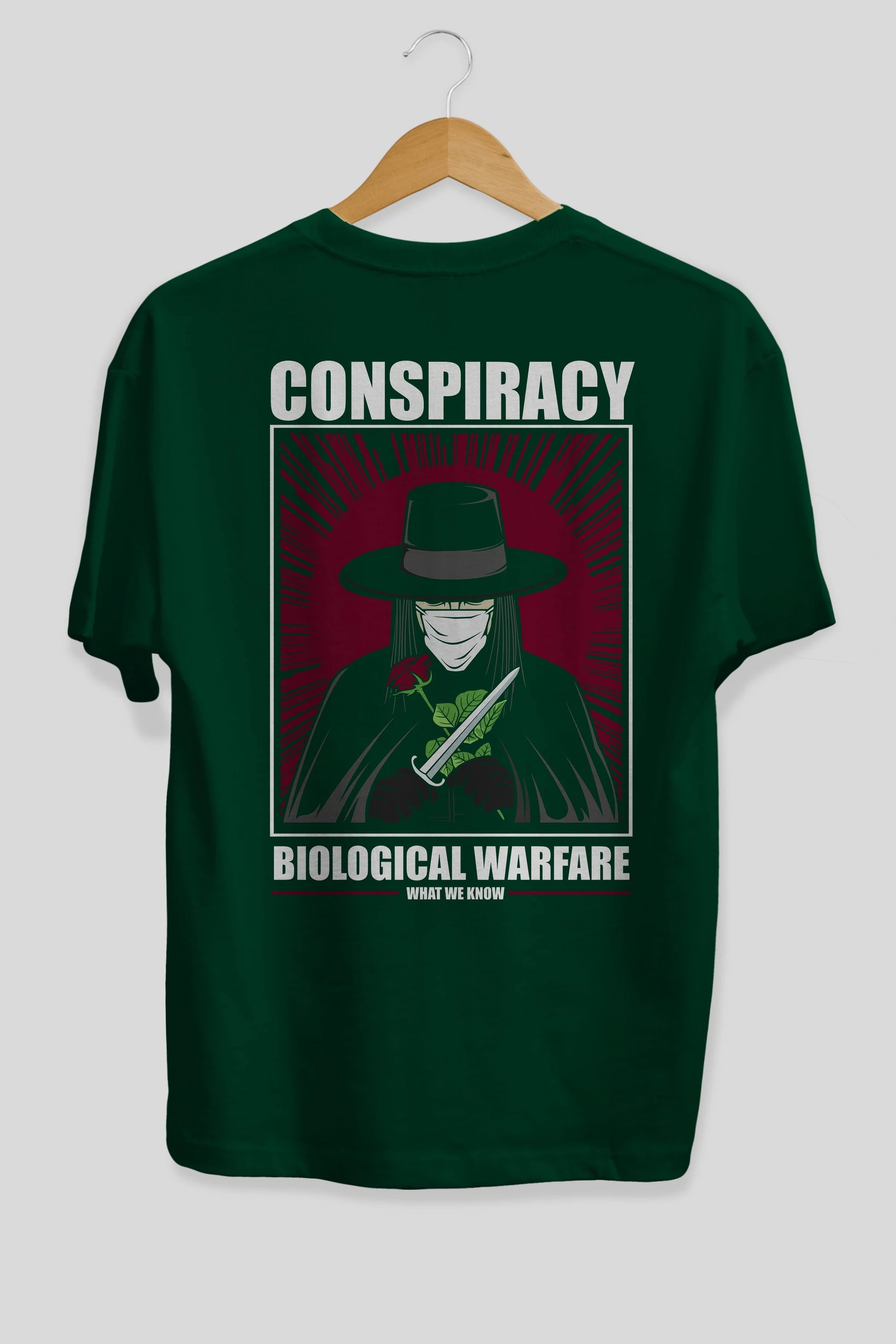Vendetta Masker Arka Baskılı Oversize t-shirt Erkek Kadın Unisex %100 Pamuk tişort