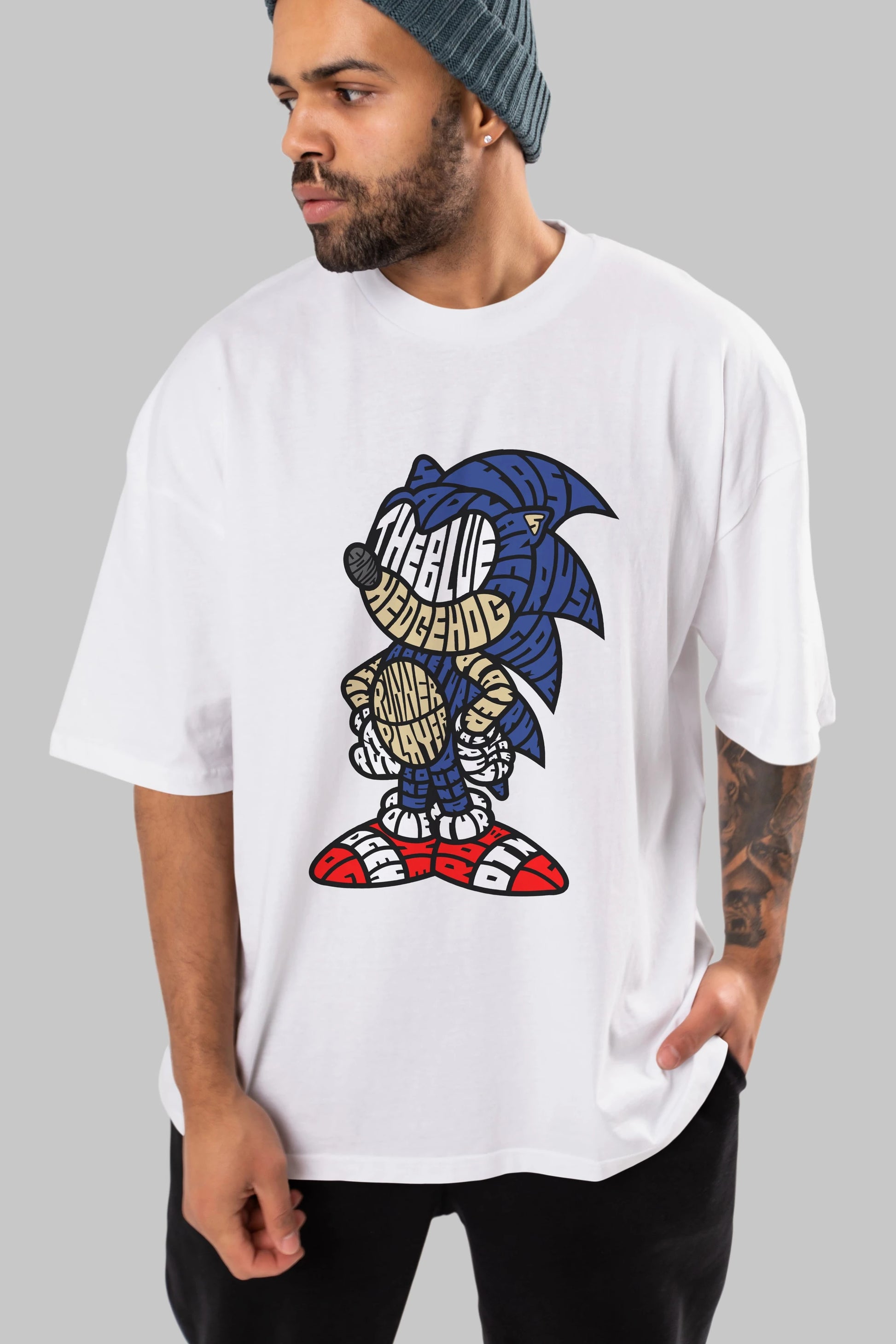 The Blue Hedgehog Ön Baskılı Oversize t-shirt %100 pamuk Erkek Kadın Unisex