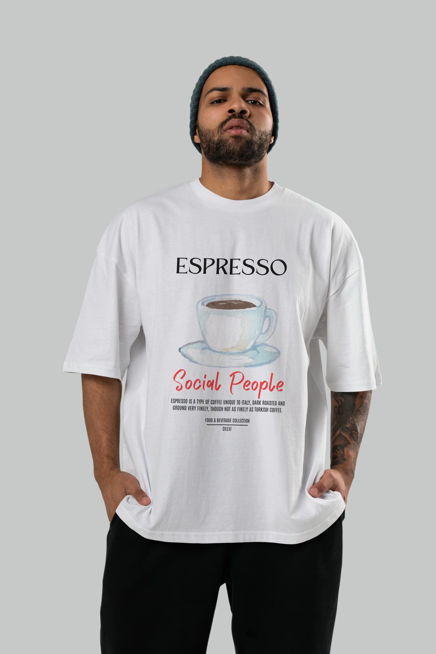 Espresso Kokteyl Serisi ön Baskılı Oversize t-shirt Erkek Kadın %100 Pamuk Bisiklet Yaka tişort