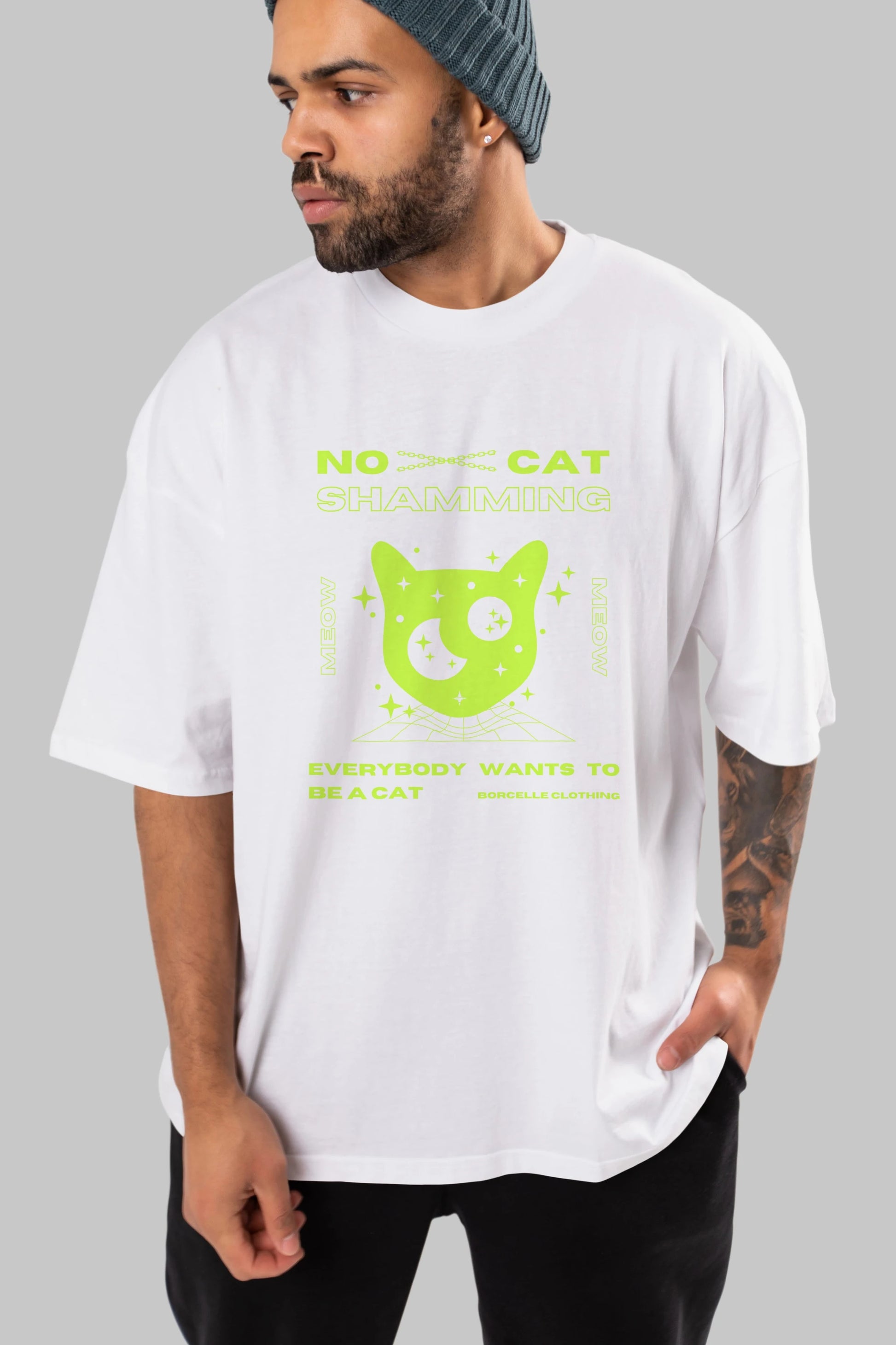 No Cat Shamming Yazılı Ön Baskılı Oversize t-shirt Erkek Kadın Unisex