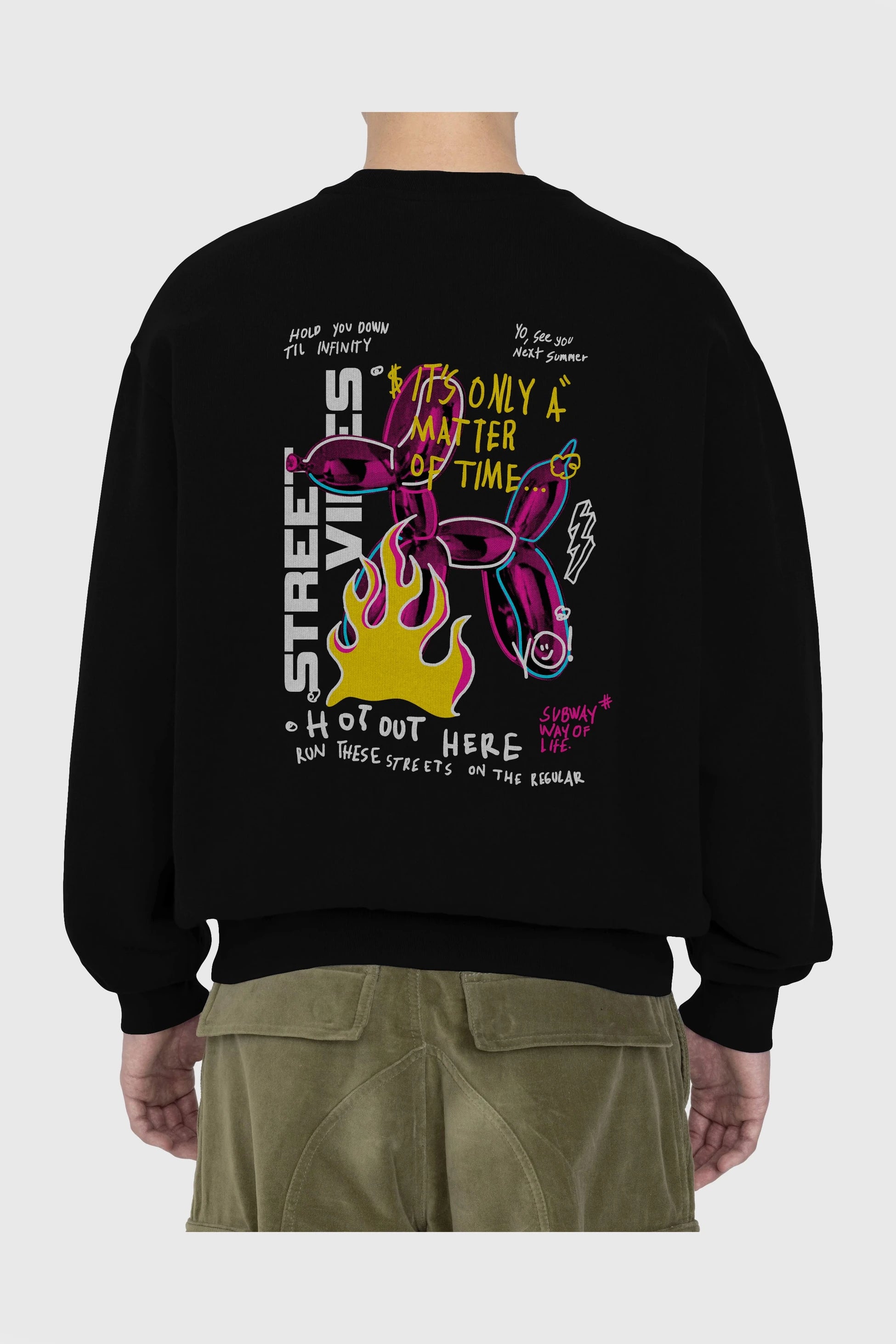 Street Vibes Arka Baskılı Oversize Sweatshirt Erkek Kadın Unisex