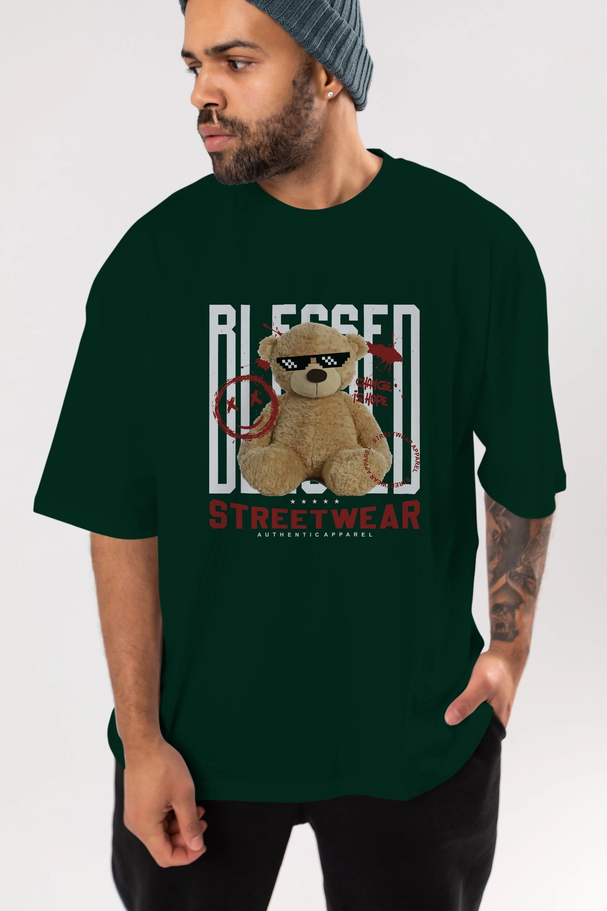 Blessed Bear Ön Baskılı Oversize t-shirt Erkek Kadın Unisex