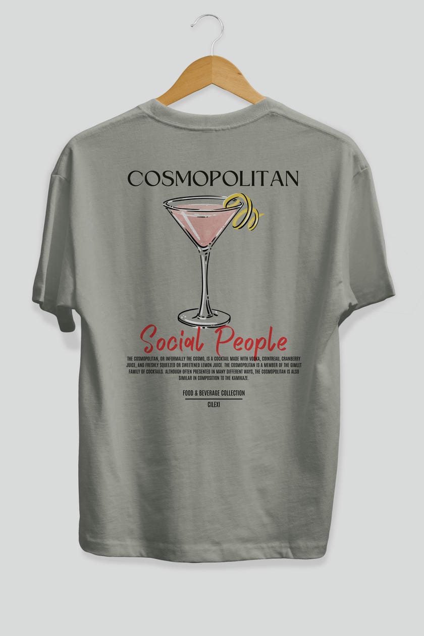 Cosmopolıtan Kokteyl Serisi Baskılı Oversize t-shirt Erkek Kadın Unisex %100 Pamuk Bisiklet Yaka tişort