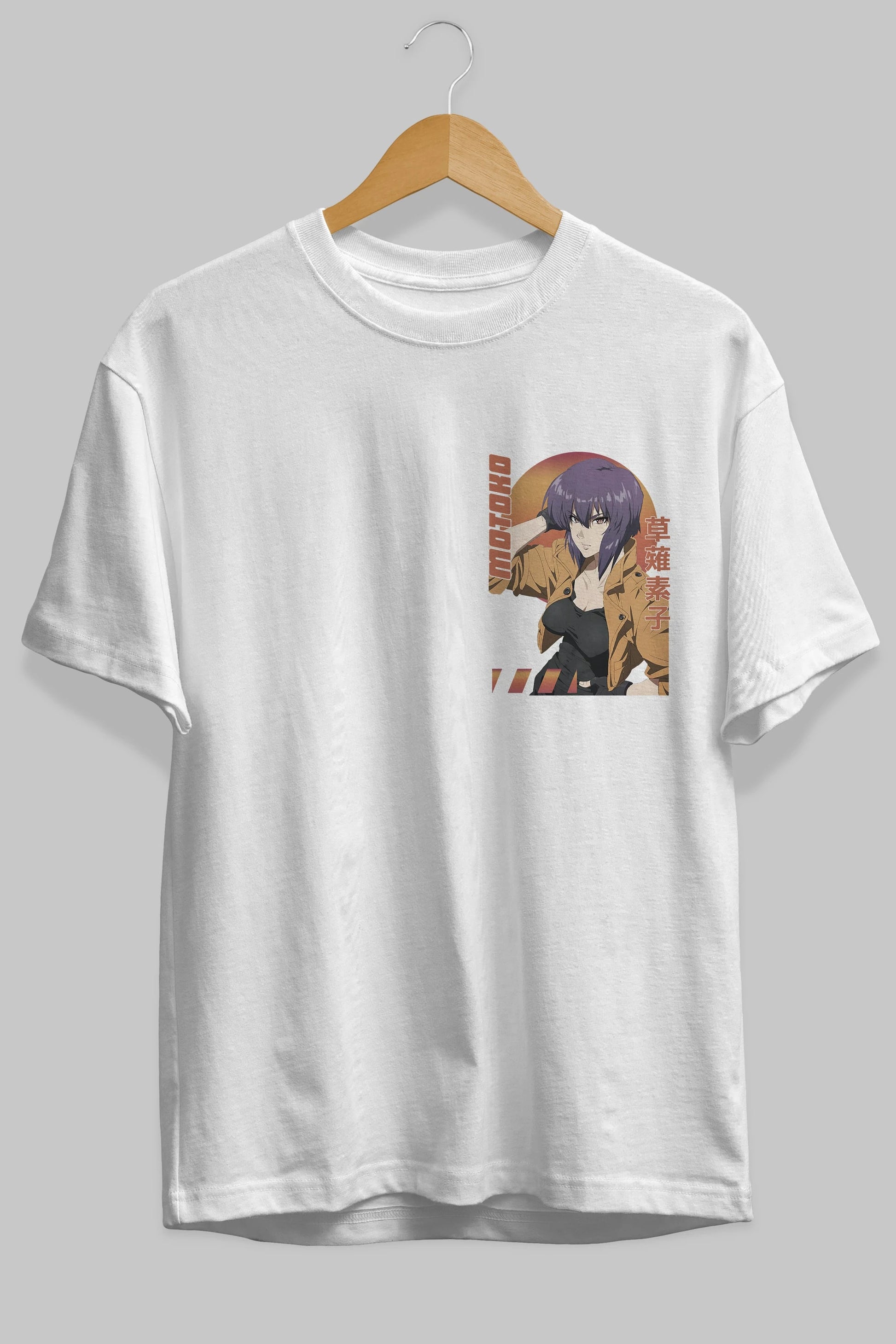 Motoko Kusanagi 9 Ön Sol Baskılı Oversize t-shirt Erkek Kadın Unisex %100 Pamuk Bisiklet Yaka tişort
