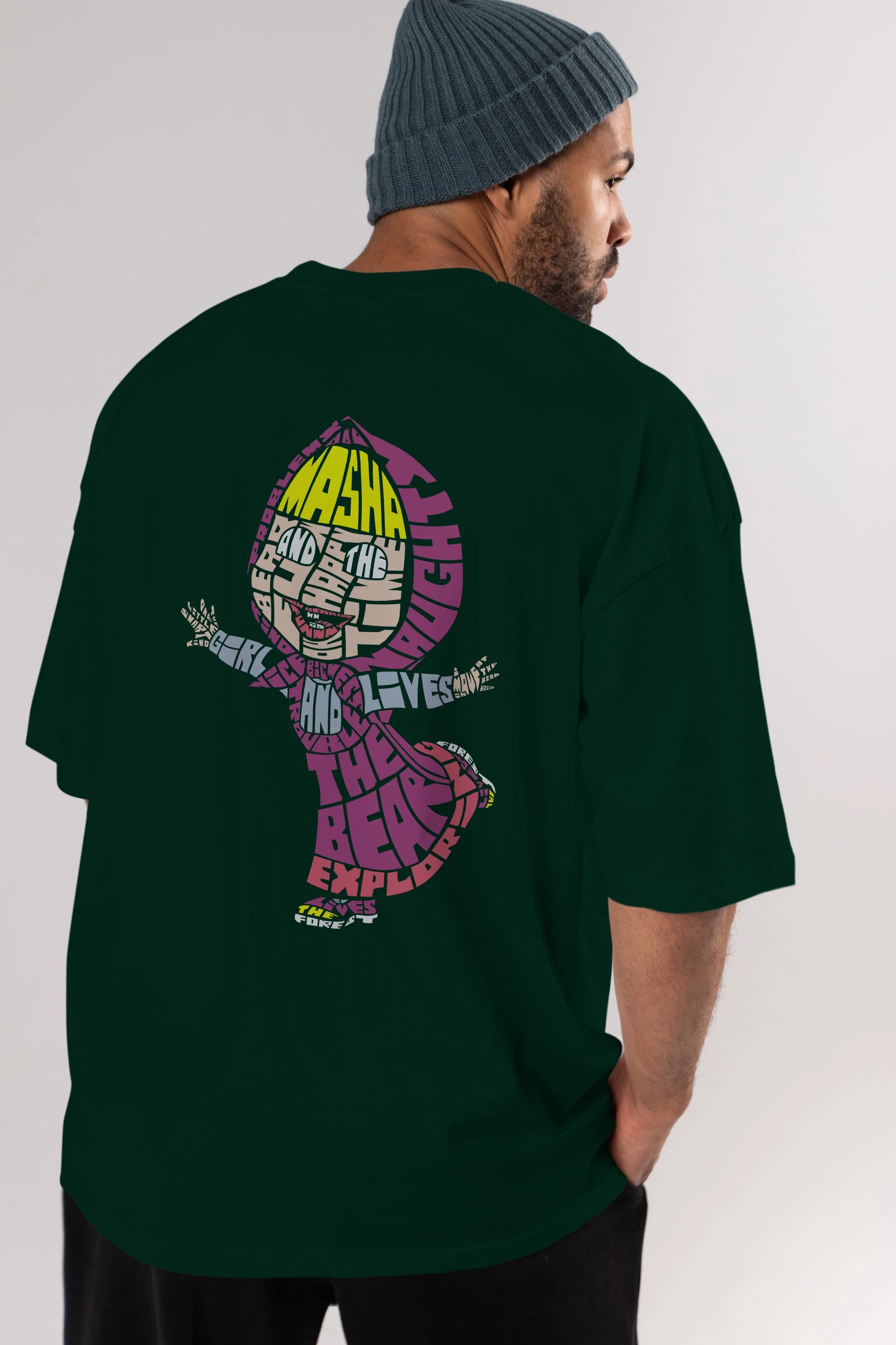 Masha And The Bear Arka Baskılı Oversize t-shirt %100 pamuk Erkek Kadın Unisex