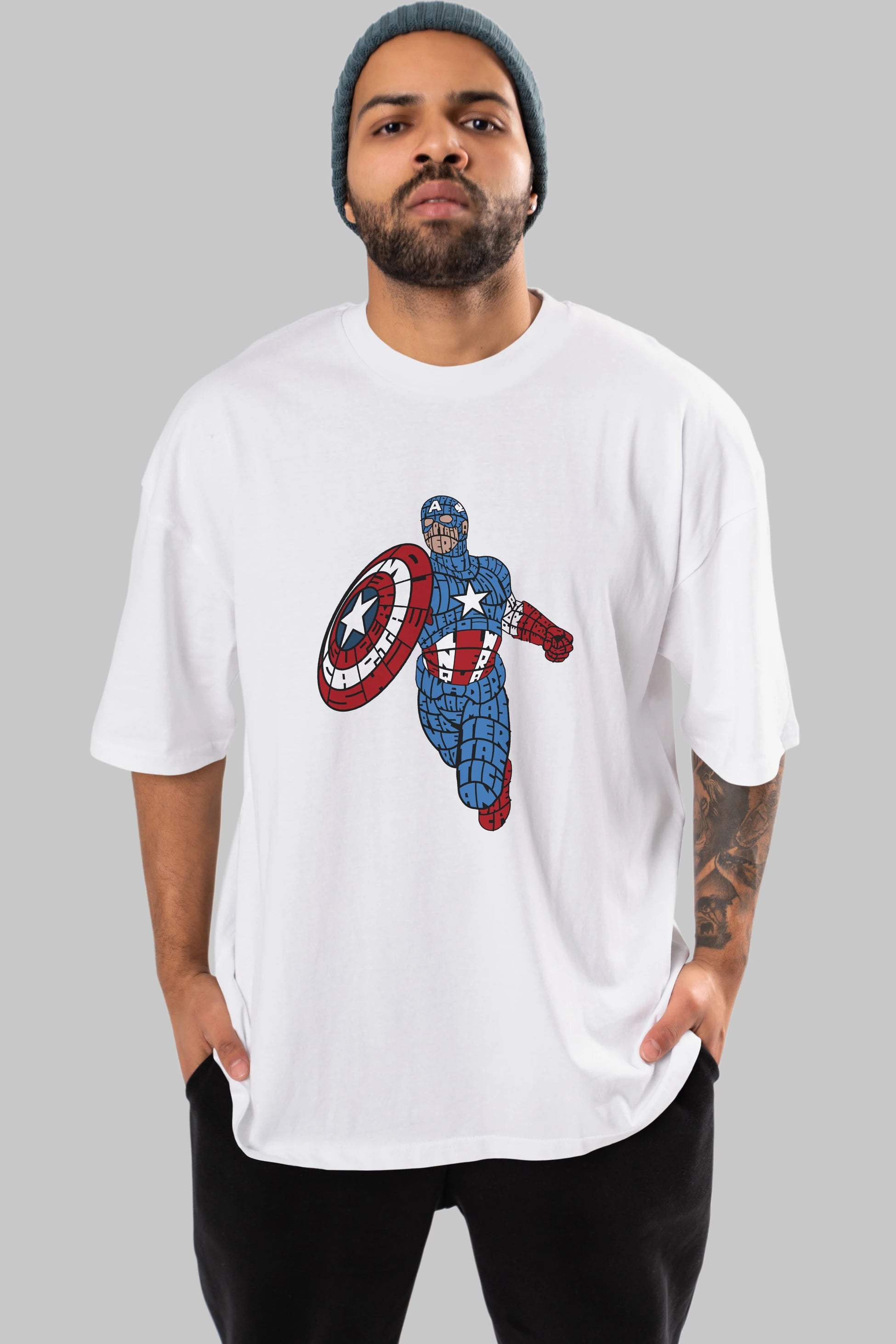 Star and Stripes Hero Ön Baskılı Oversize t-shirt %100 pamuk Erkek Kadın Unisex