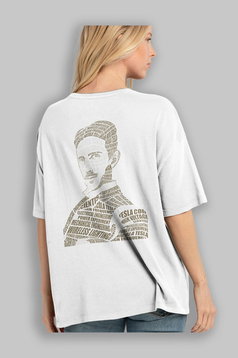 Nikola Tesla Calligram Arka Baskılı Oversize t-shirt %100 pamuk Erkek Kadın Unisex