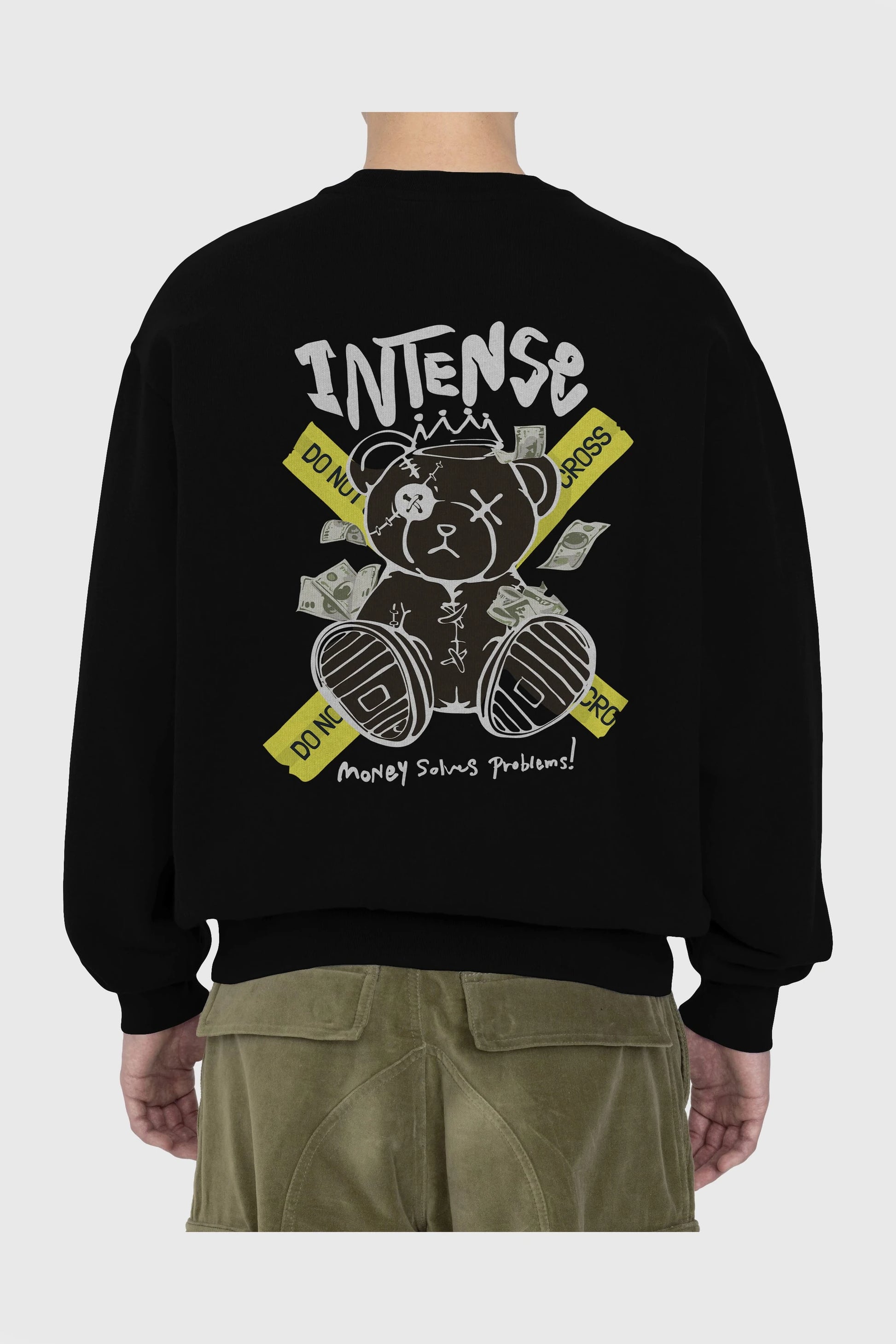 Teddy Bear intense Arka Baskılı Oversize Sweatshirt Erkek Kadın Unisex