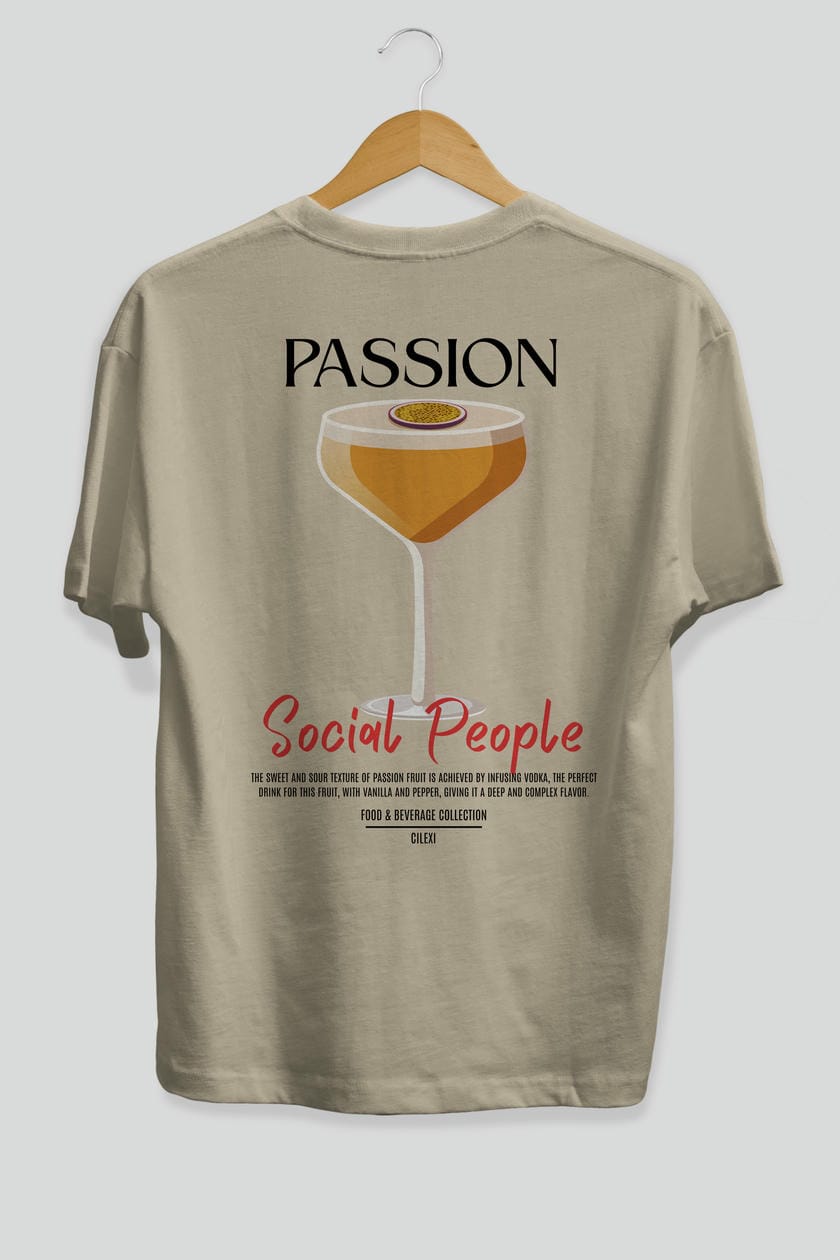 Passion Kokteyl Serisi Baskılı Oversize t-shirt Erkek Kadın Unisex %100 Pamuk Bisiklet Yaka tişort