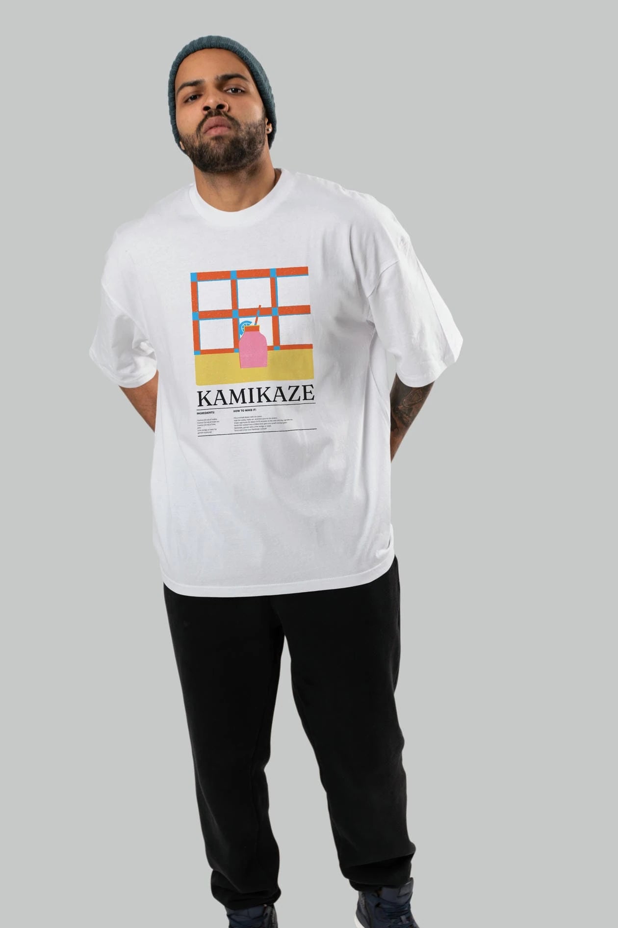 Kamikaze Kokteyl Ön Baskılı Oversize t-shirt Erkek Kadın %100 Pamuk Bisiklet Yaka tişort