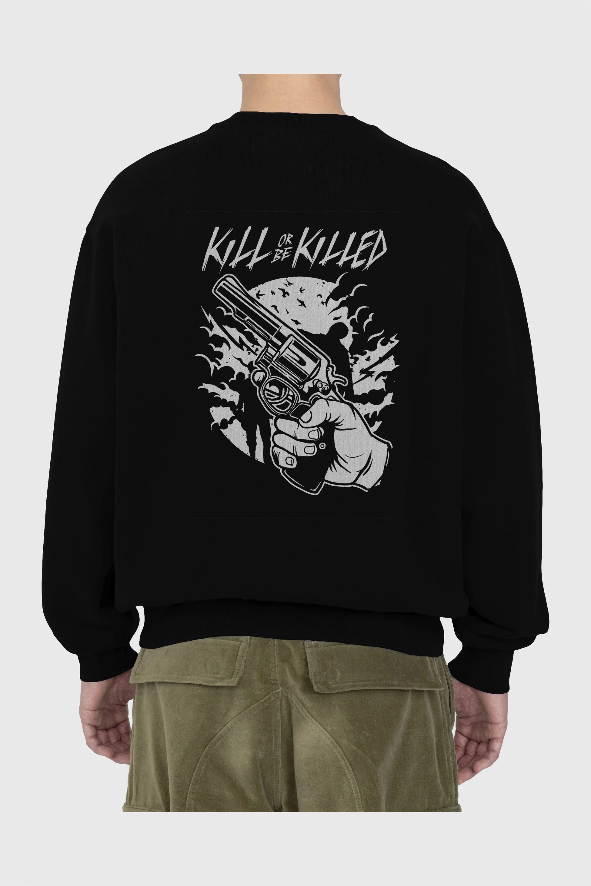 Zombie Shooter Arka Baskılı Oversize Sweatshirt Erkek Kadın Unisex