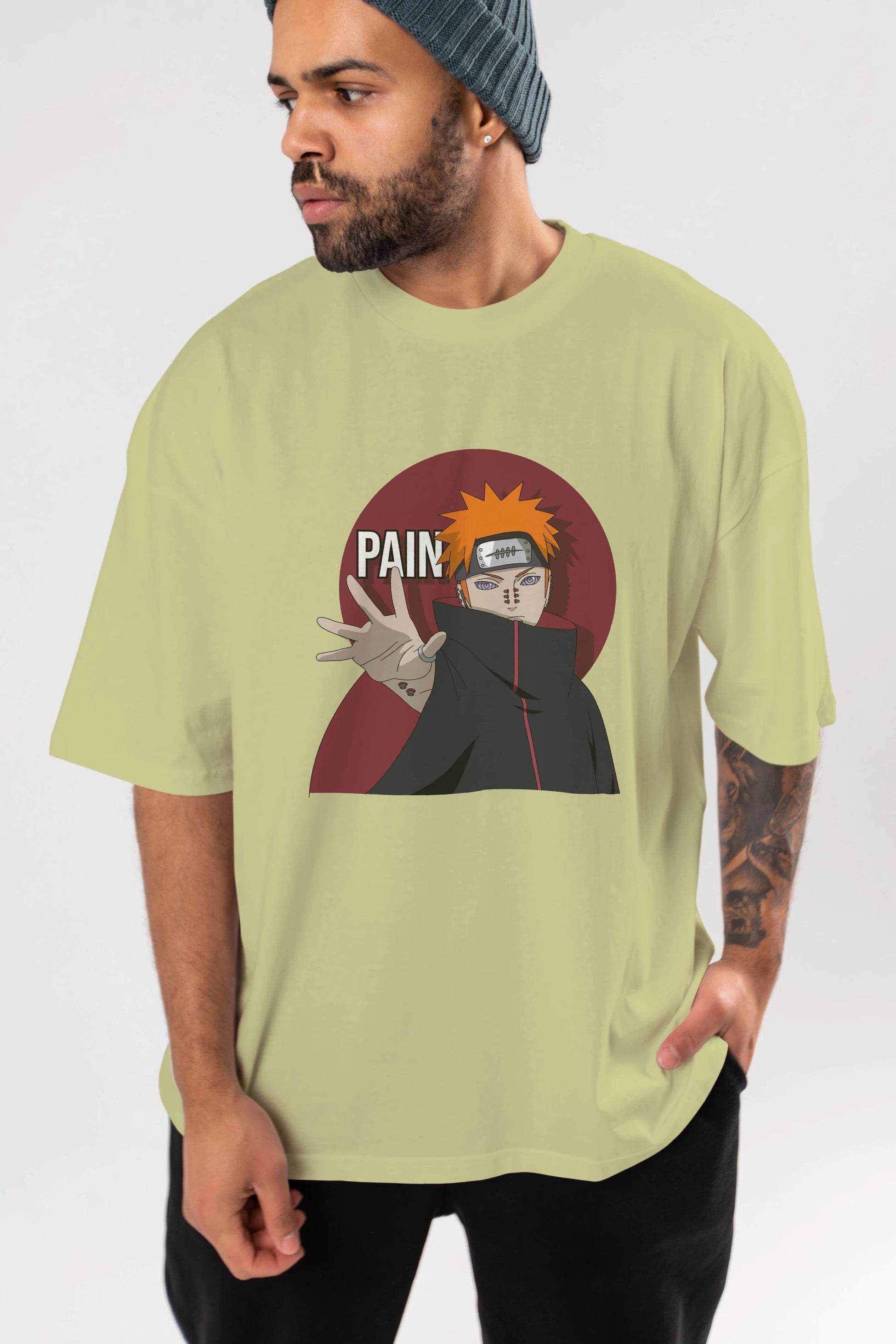 PAIN NARUTO Anime Ön Baskılı Oversize t-shirt %100 pamuk Erkek Kadın Unisex